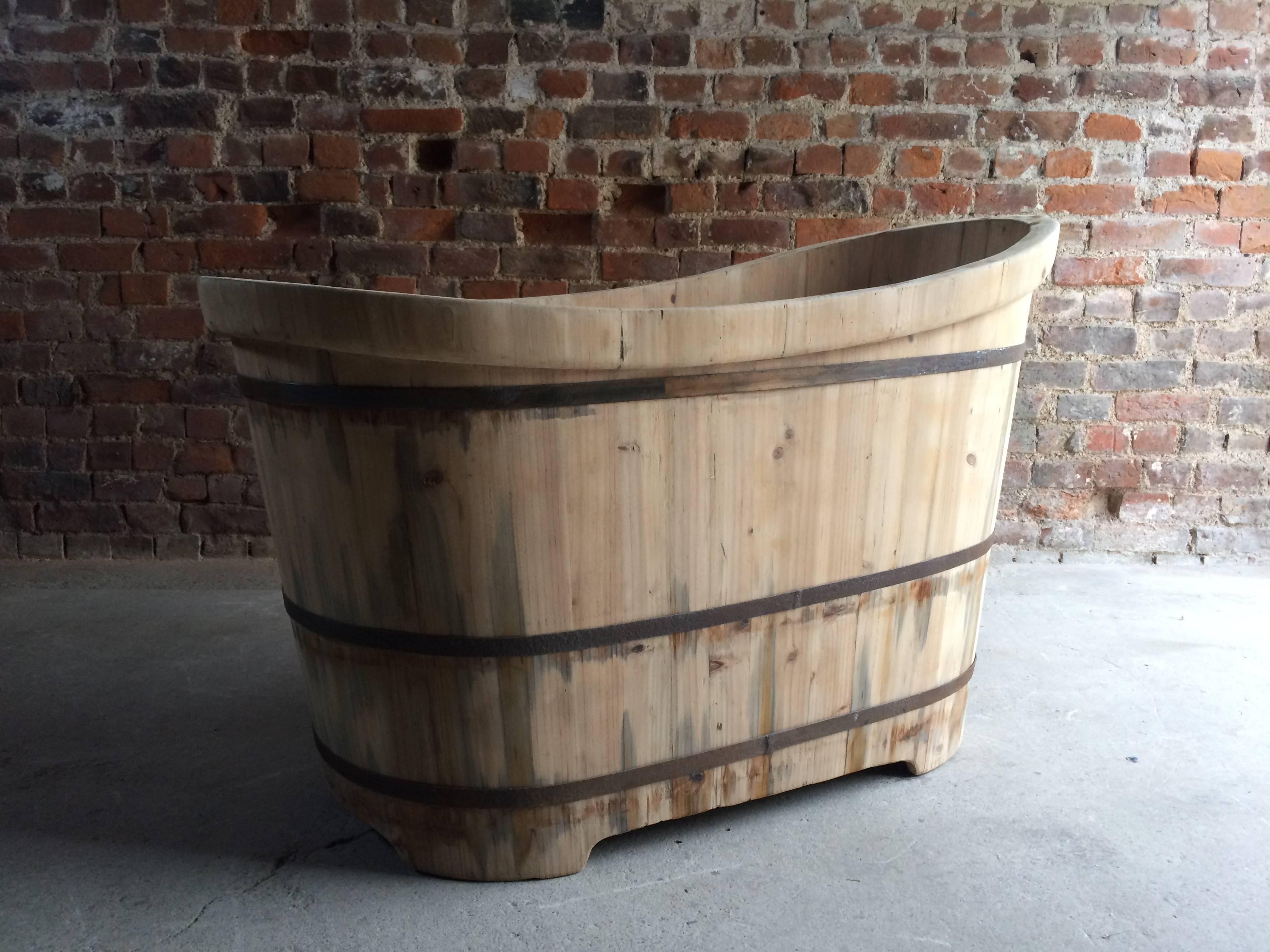 Wooden Bath Tub Freestanding Slipper Bath Cedar Wood Rustic 1