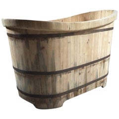 Vintage Wooden Bath Tub Freestanding Slipper Bath Cedar Wood Rustic