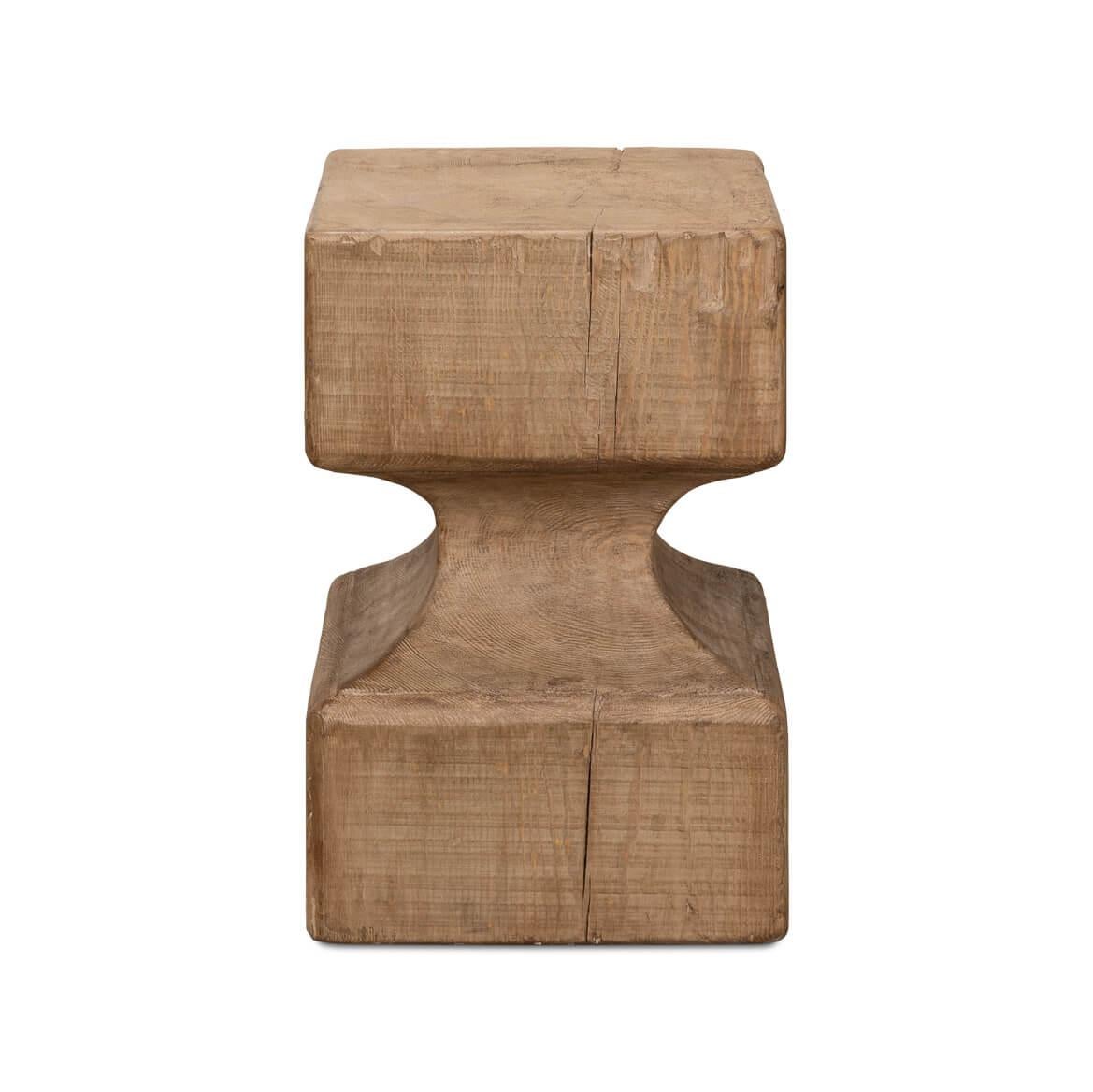 Hand-carved from a robust square beam. Each groove and gnaw mark tells a story of creation, making this piece not just a stool but conversational artwork.

Whether it's used as a charming perch by the fireplace, a novel bedside table, or an accent