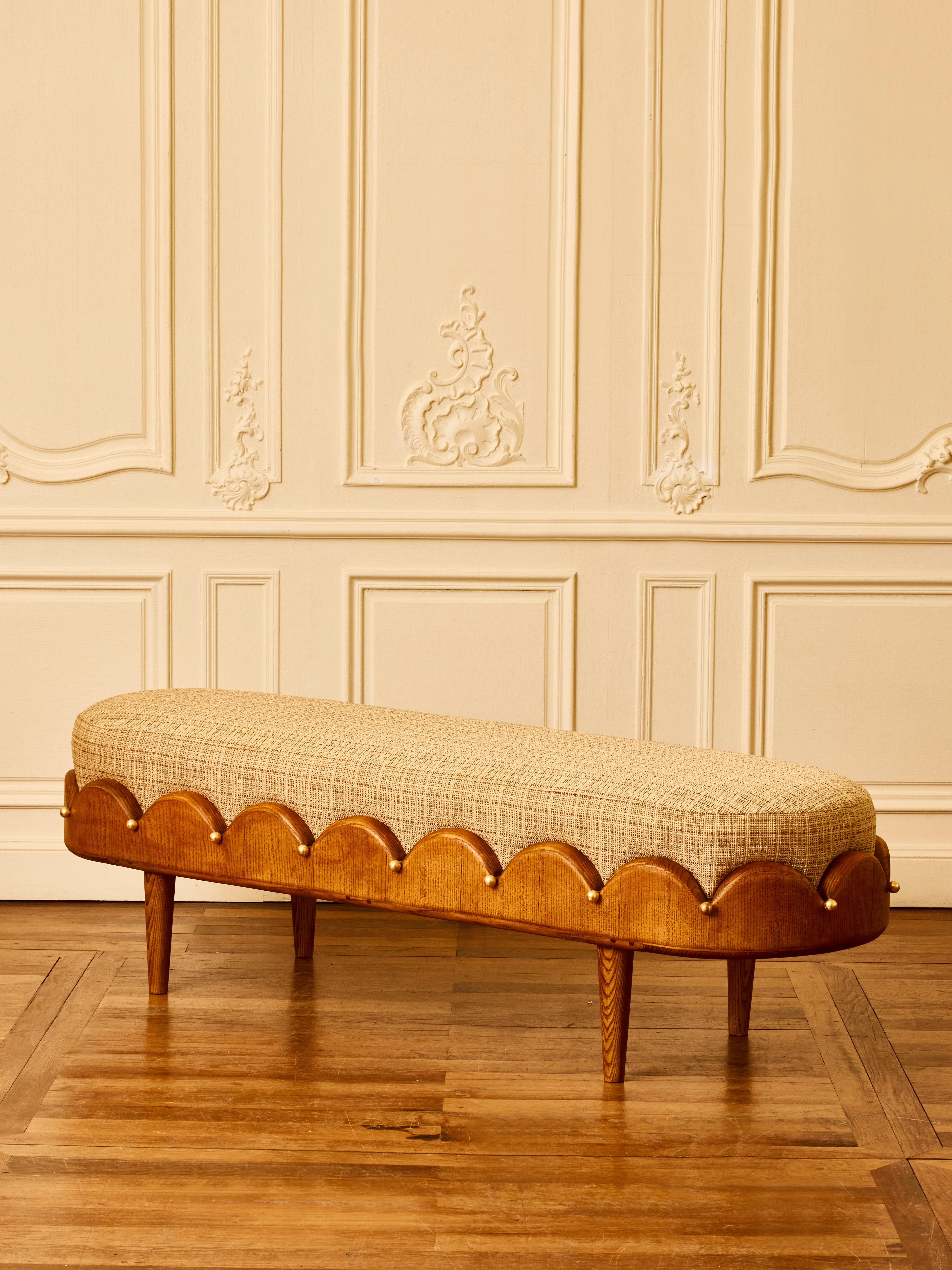 Moderne Banc en bois de G. NICOLET pour la Galerie Glustin en vente