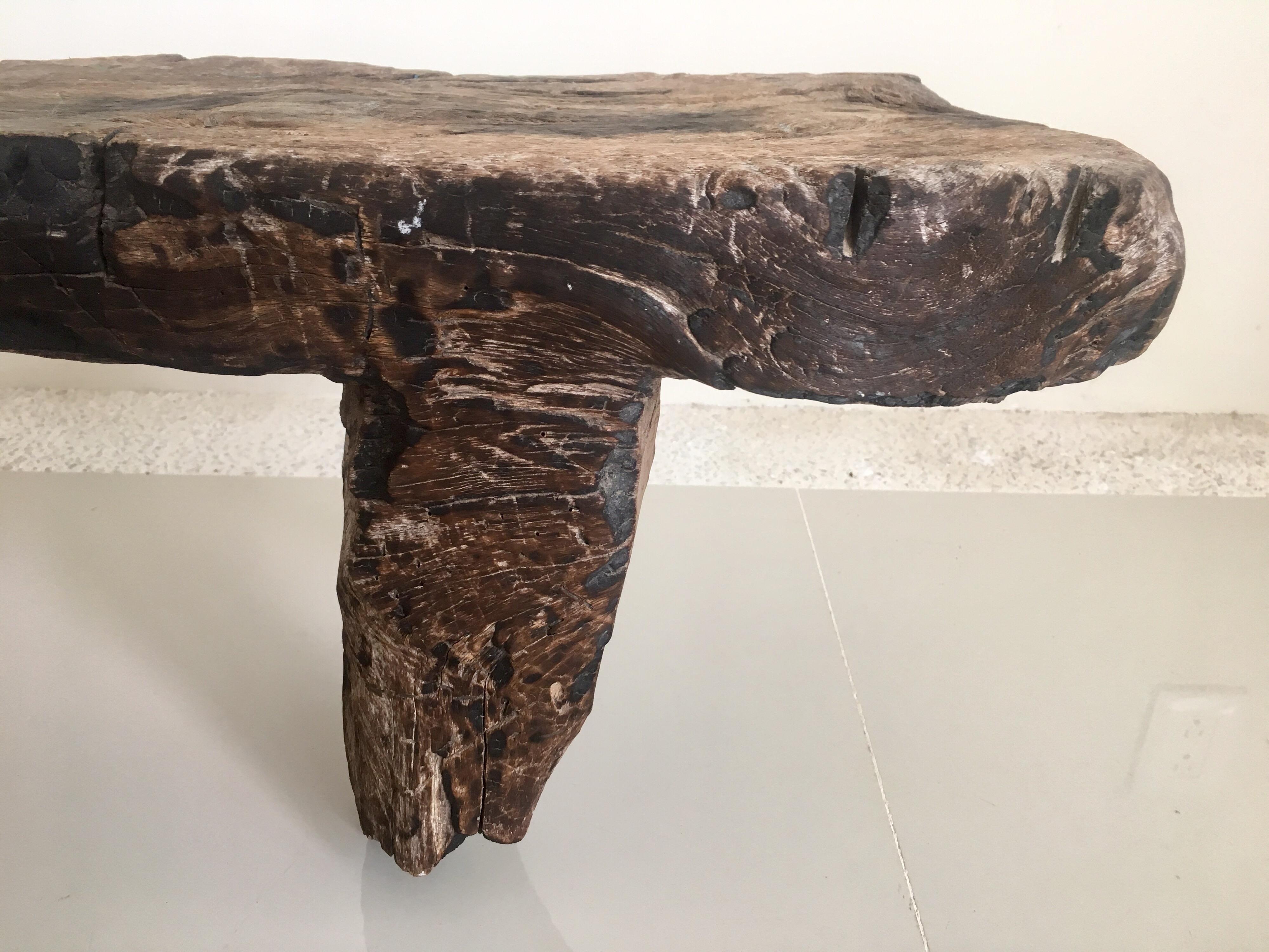 Mid-20th Century Wooden Bench Carved from One Piece of Mesquite