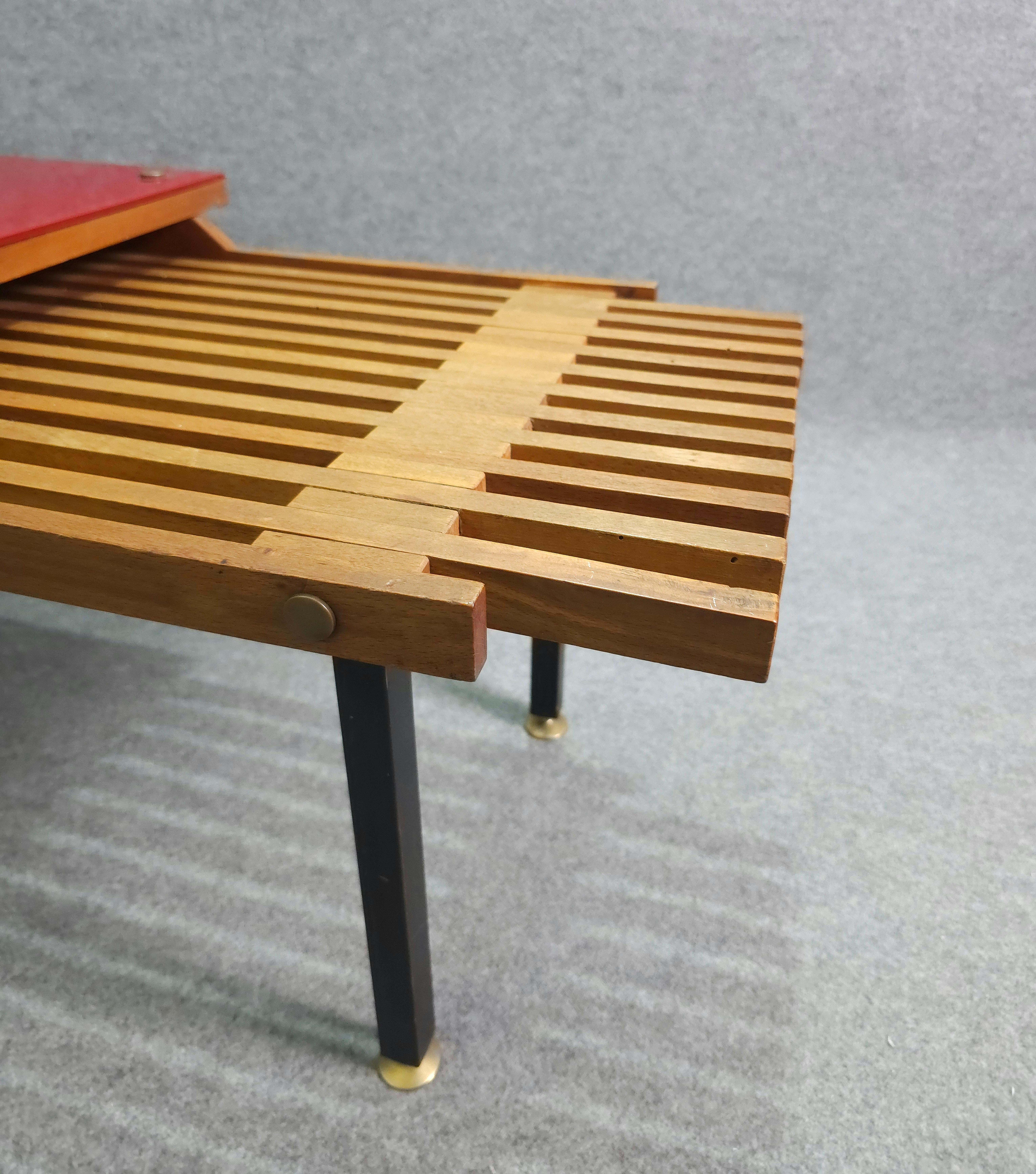 Wooden Bench With Brass Accessories Mid-Century Design Italy, 1970s For Sale 3