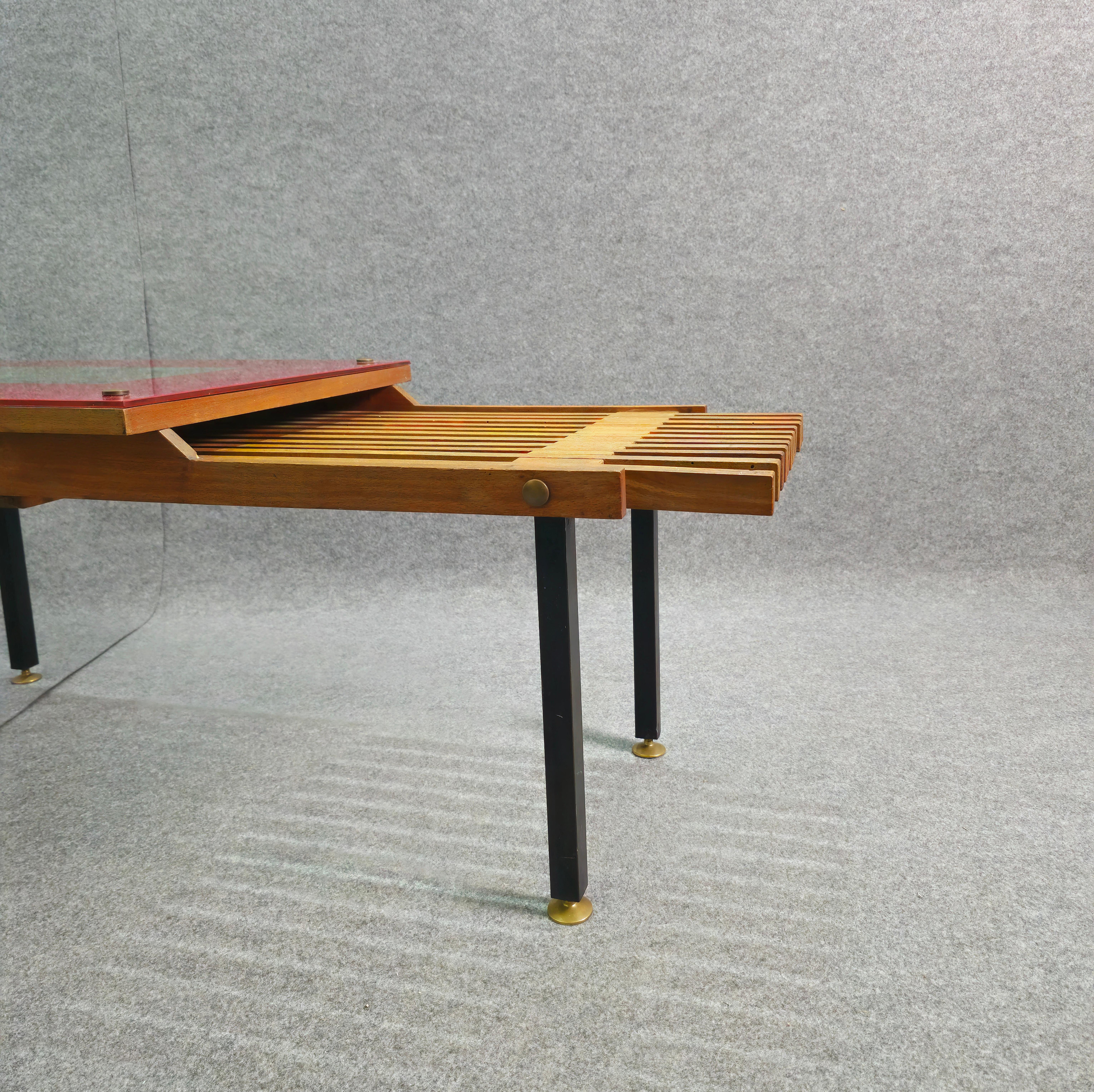 Wooden Bench With Brass Accessories Mid-Century Design Italy, 1970s For Sale 4
