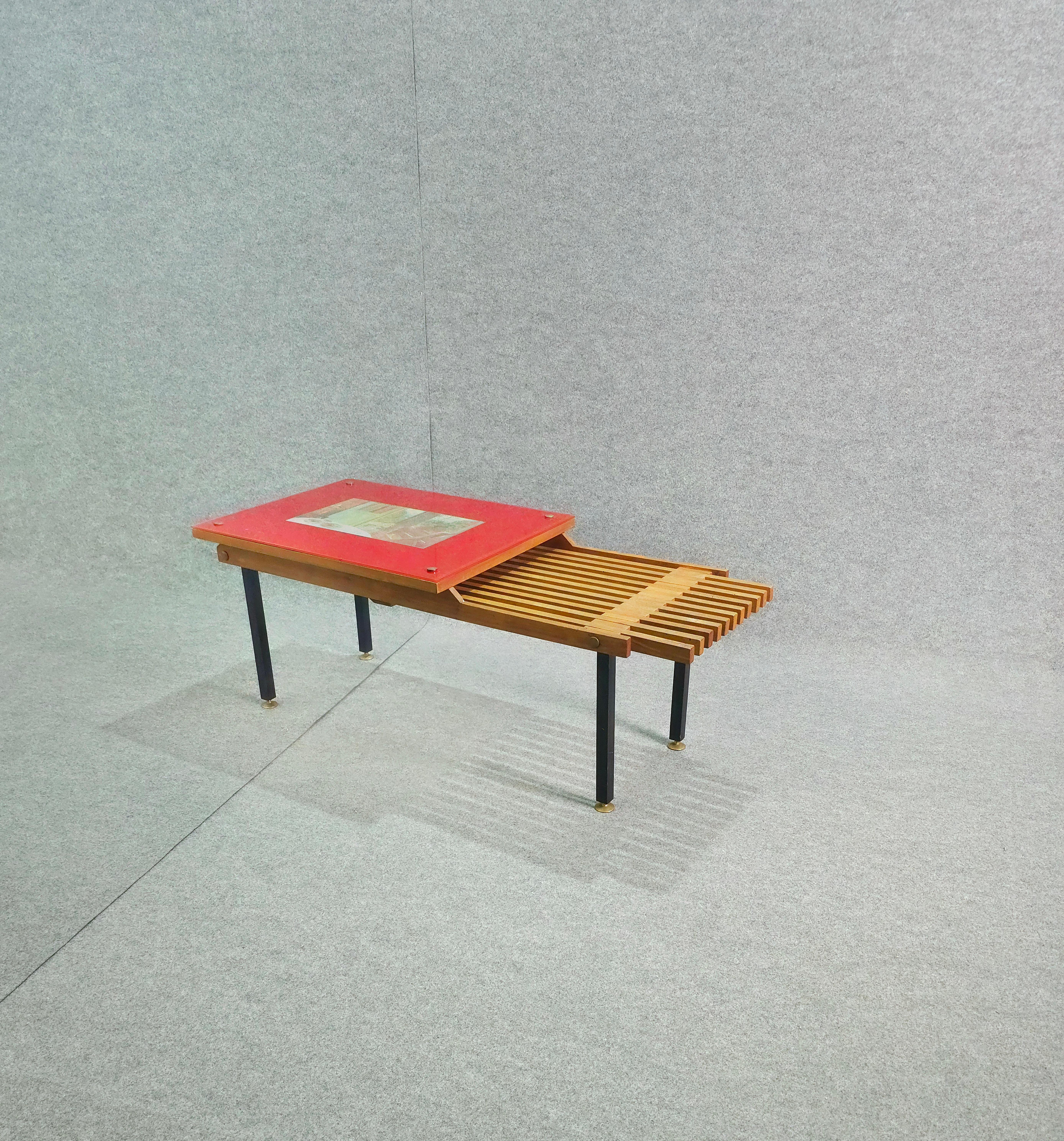 Wooden Bench With Brass Accessories Mid-Century Design Italy, 1970s For Sale 5