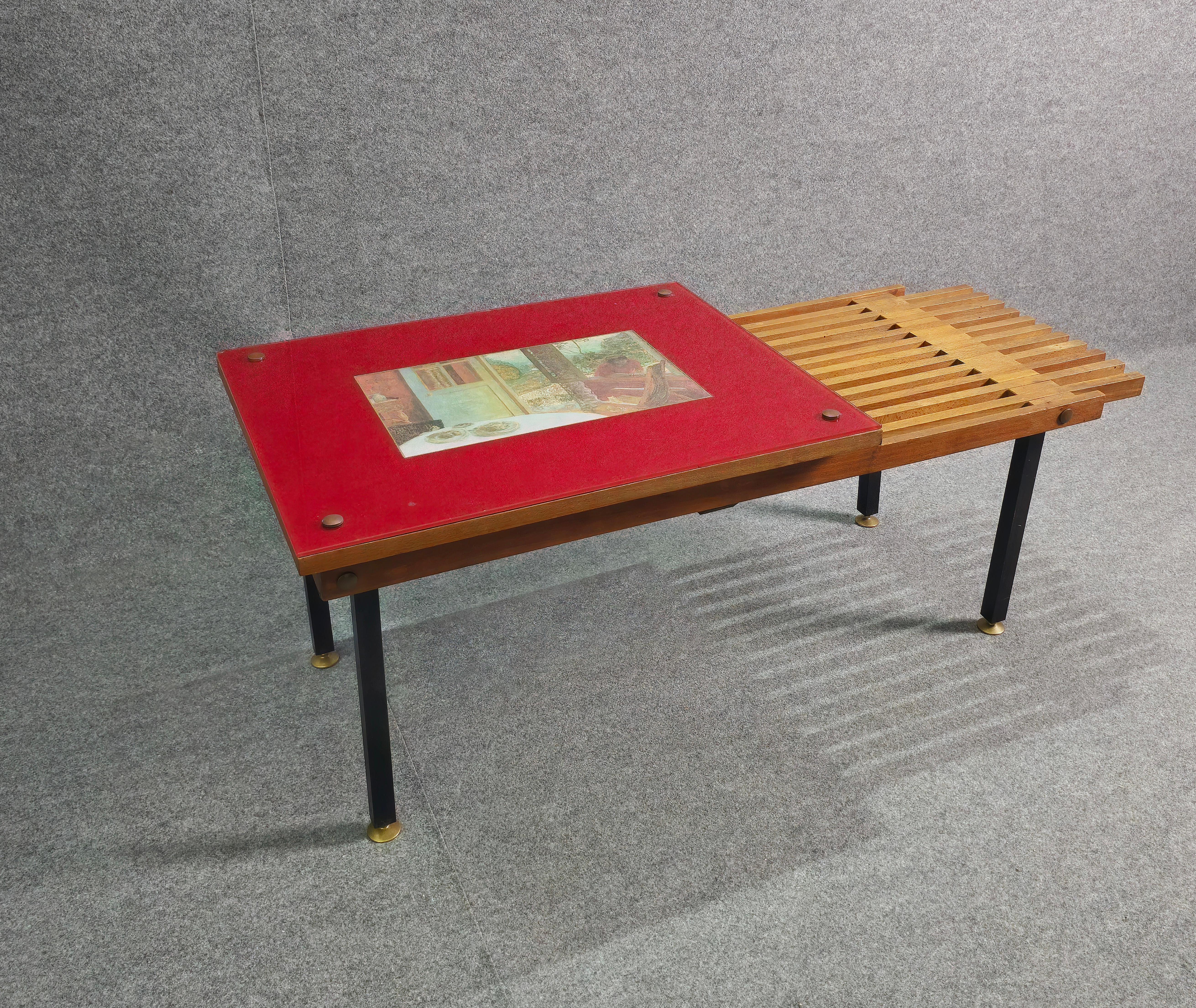 Mid-Century Modern Wooden Bench With Brass Accessories Mid-Century Design Italy, 1970s For Sale