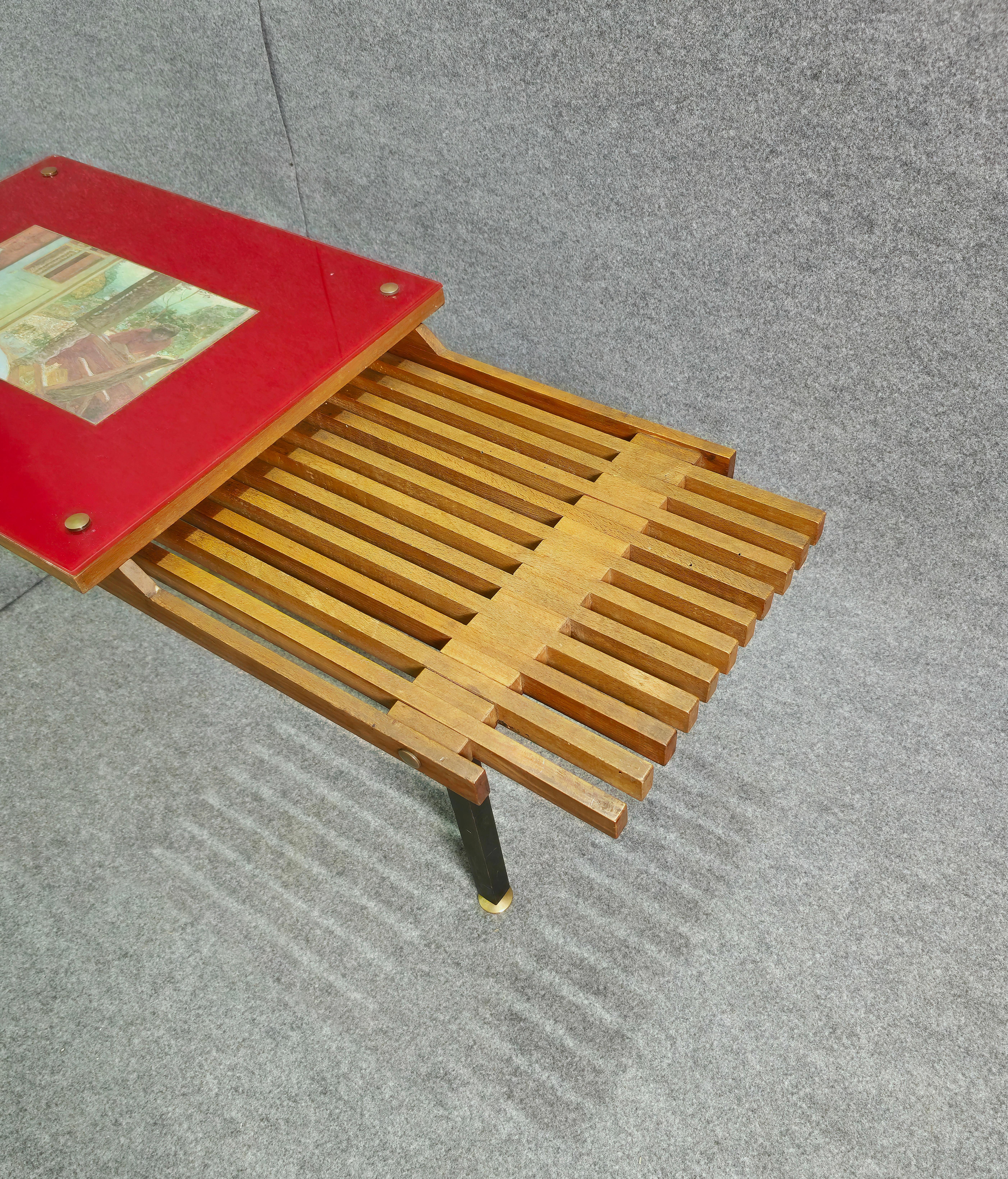 Italian Wooden Bench With Brass Accessories Mid-Century Design Italy, 1970s For Sale