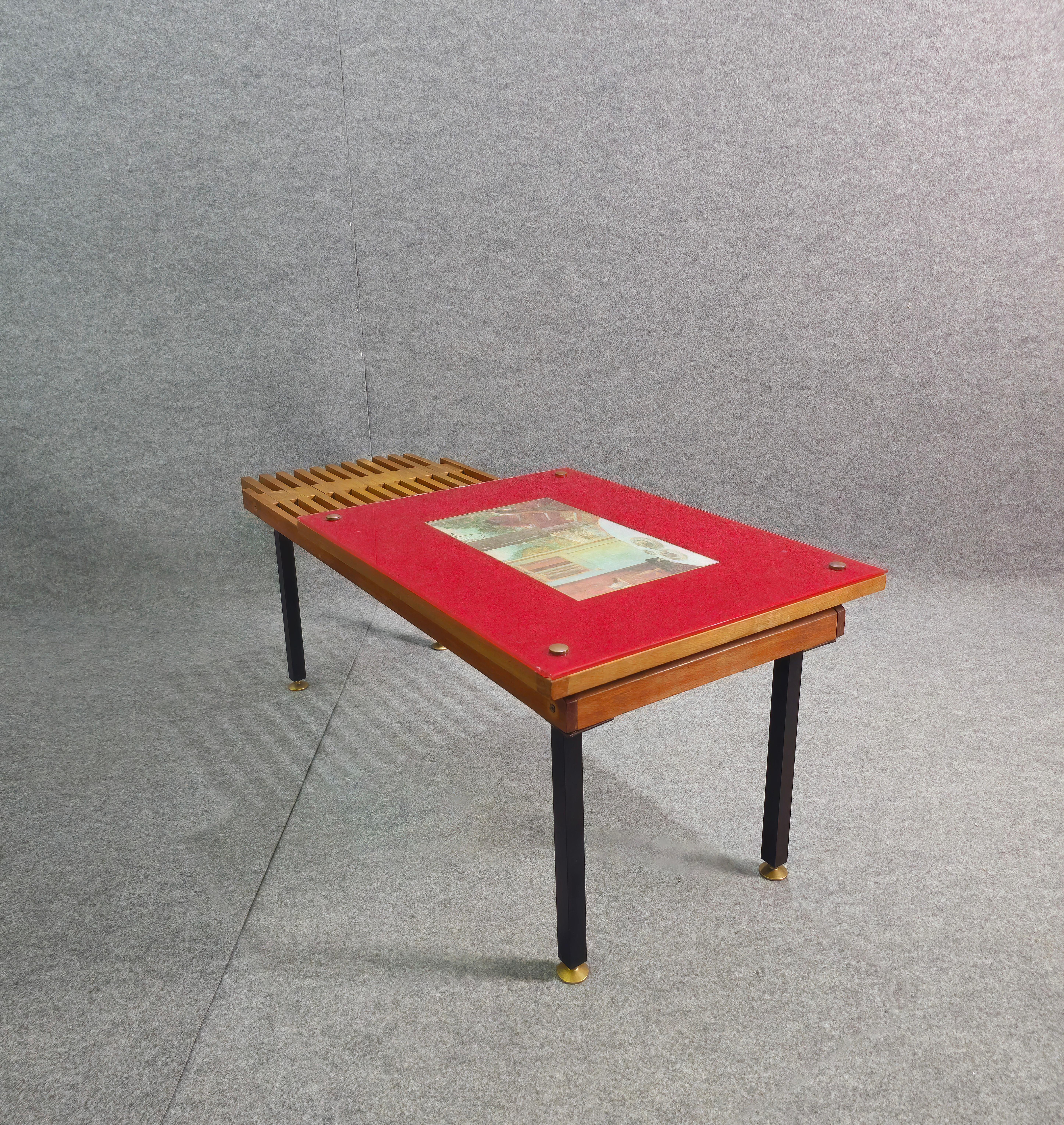 20th Century Wooden Bench With Brass Accessories Mid-Century Design Italy, 1970s For Sale