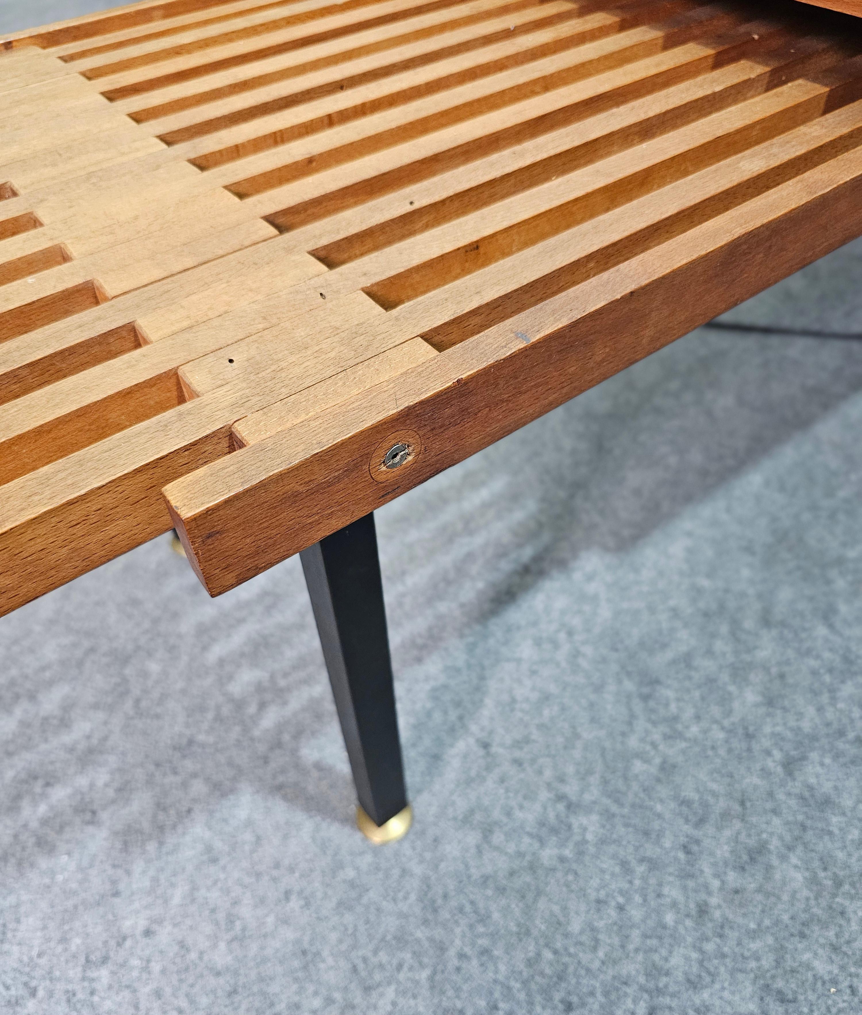 Metal Wooden Bench With Brass Accessories Mid-Century Design Italy, 1970s For Sale