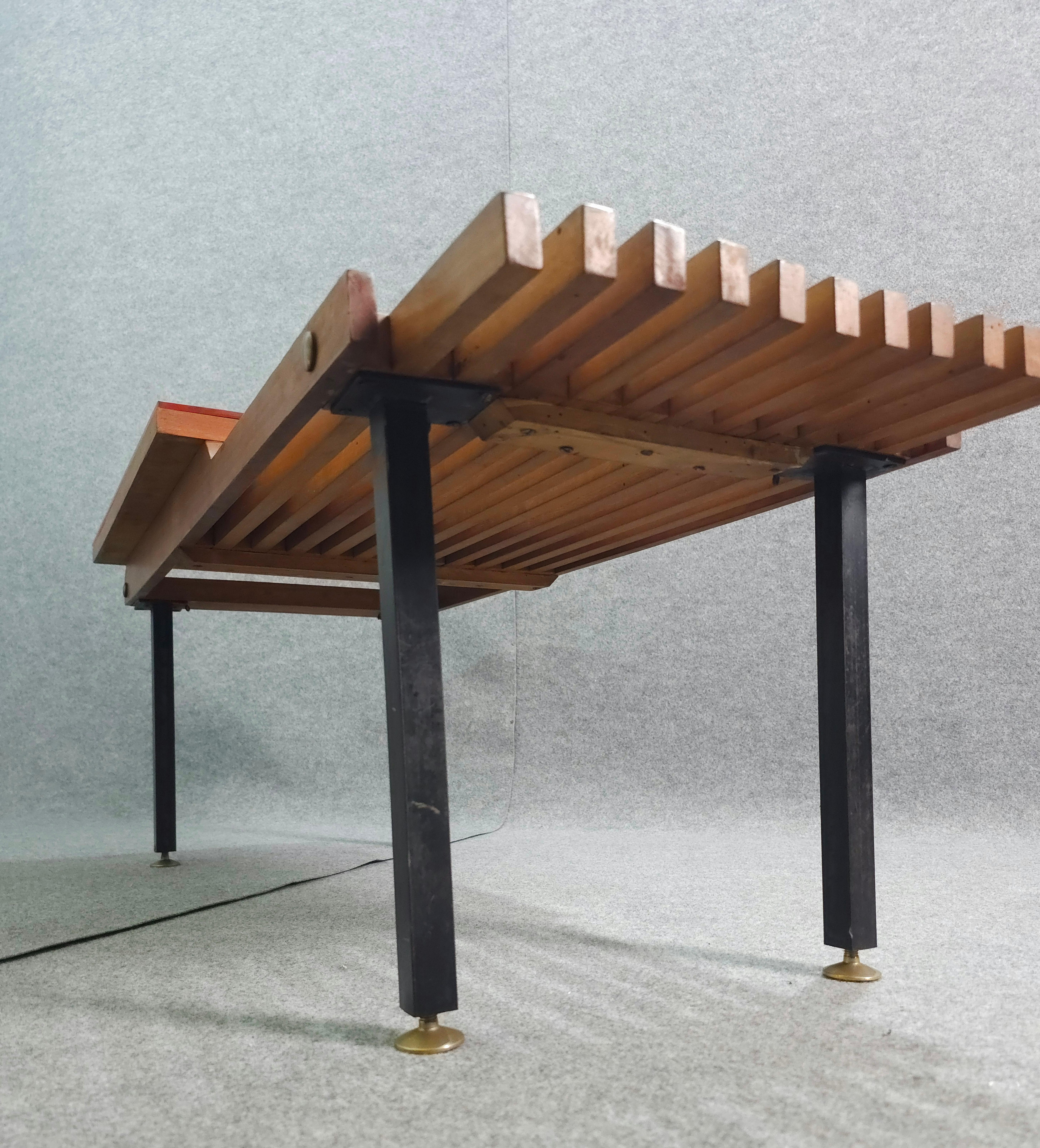 Wooden Bench With Brass Accessories Mid-Century Design Italy, 1970s For Sale 2