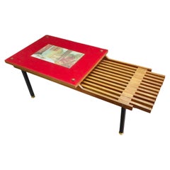 Panchina in legno con accessori in ottone Design del Medioevo Italia, anni '70