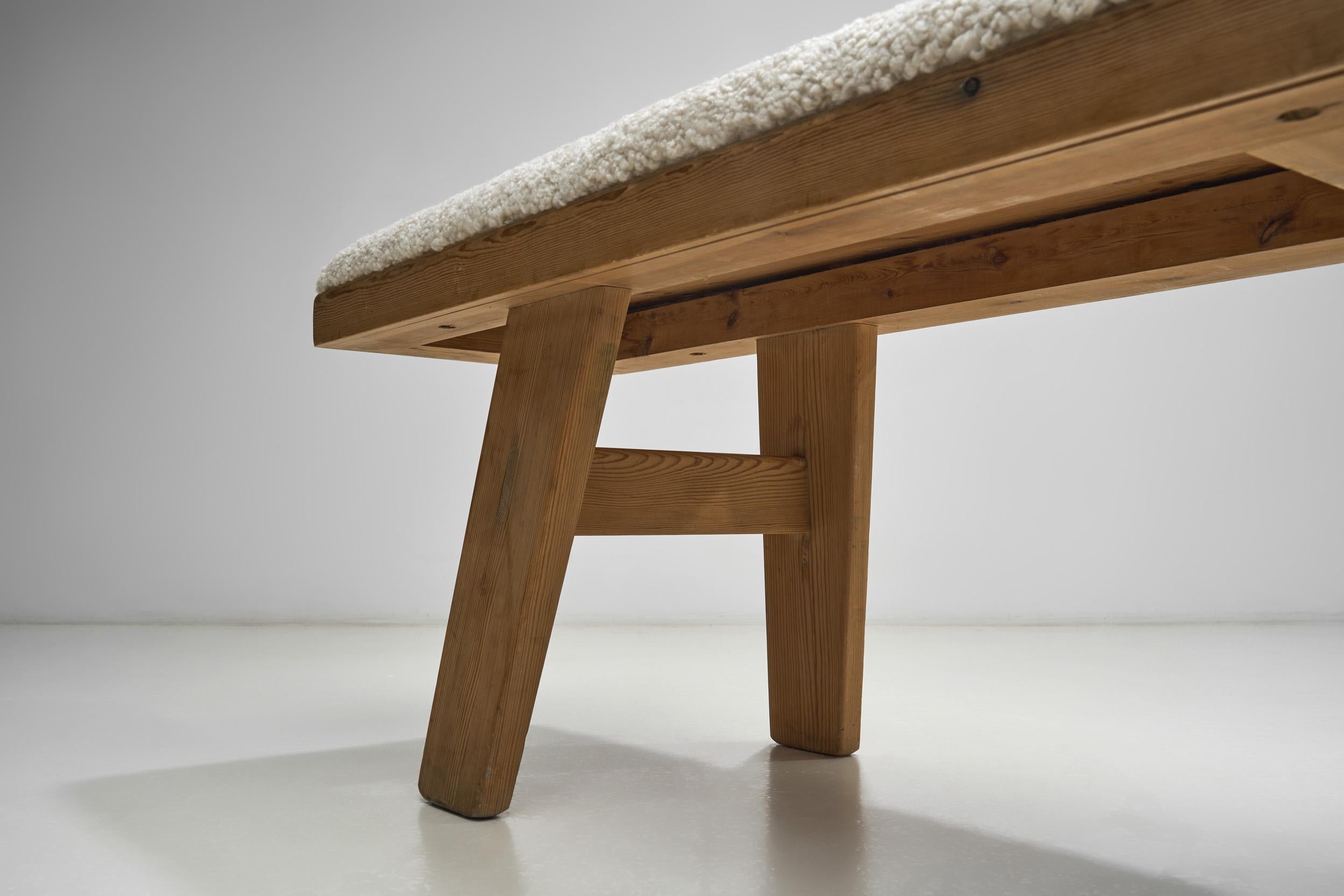 Wooden Bench with Sheepskin Upholstery, Norway Mid-20th Century For Sale 10