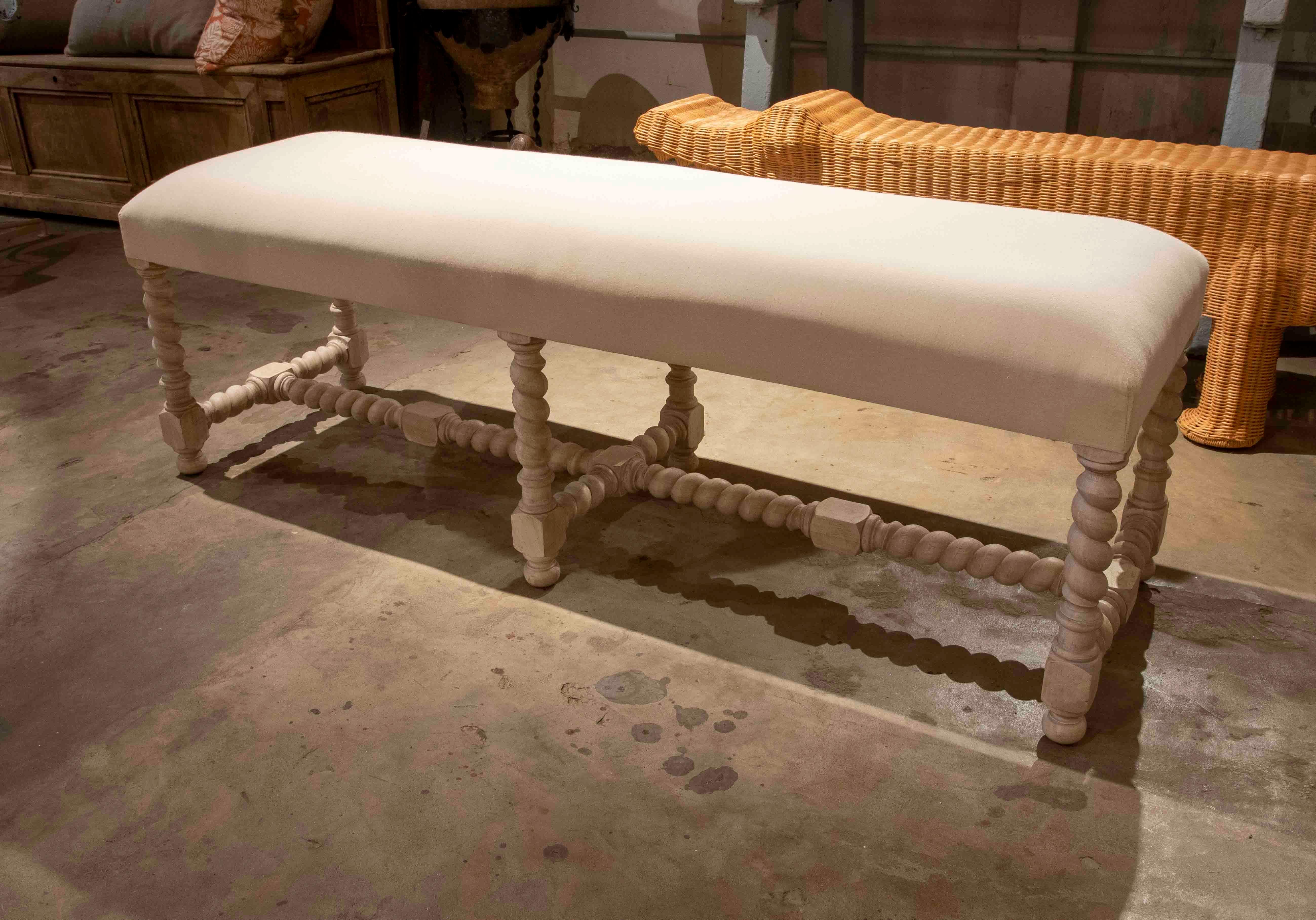 Contemporary Wooden Bench with Turned Legs and Seat To Be upholstered For Sale
