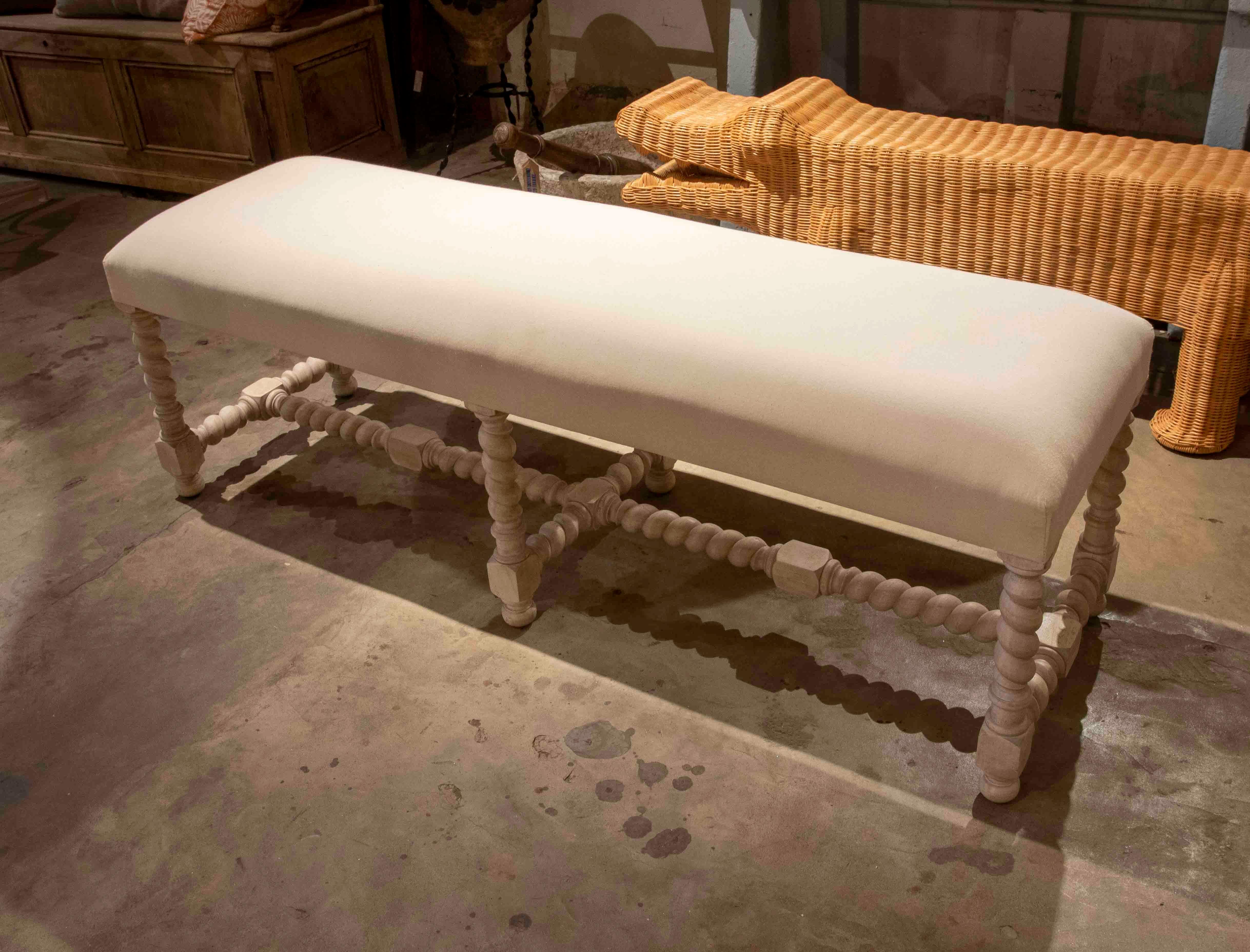 Wooden Bench with Turned Legs and Seat To Be upholstered For Sale 1