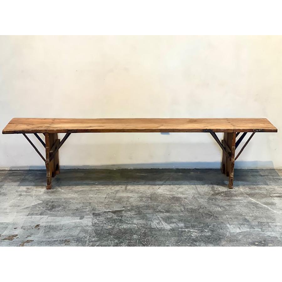 Wooden Bench with Wrought Iron Cross Braces, FR-1143 For Sale 1