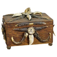 Wooden Black Forest Casket with Antlers Decoration circa 1900s