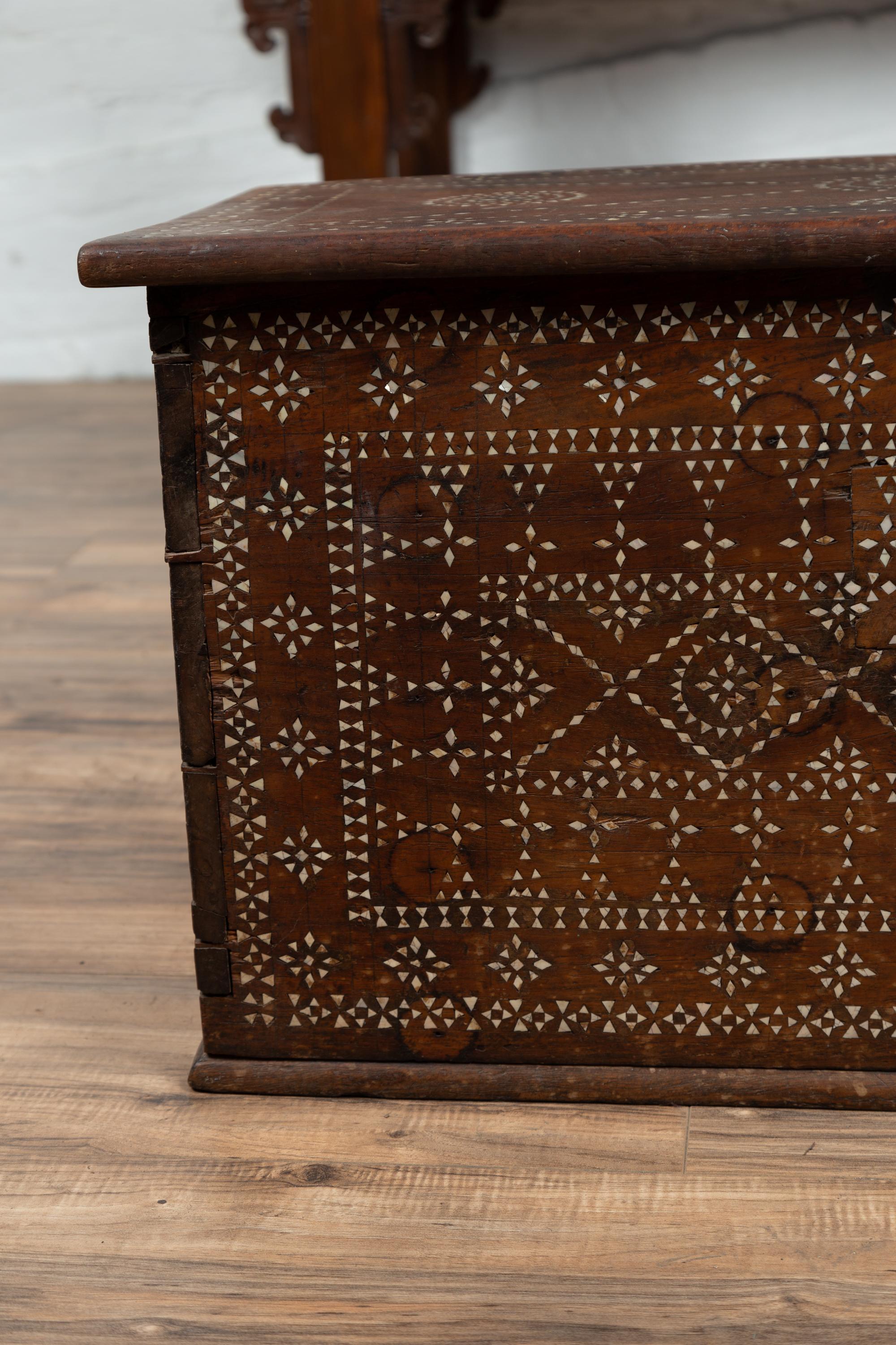 Indonesian Wooden Blanket Chest from Madura with Geometrical Mother-of-Pearl Inlay