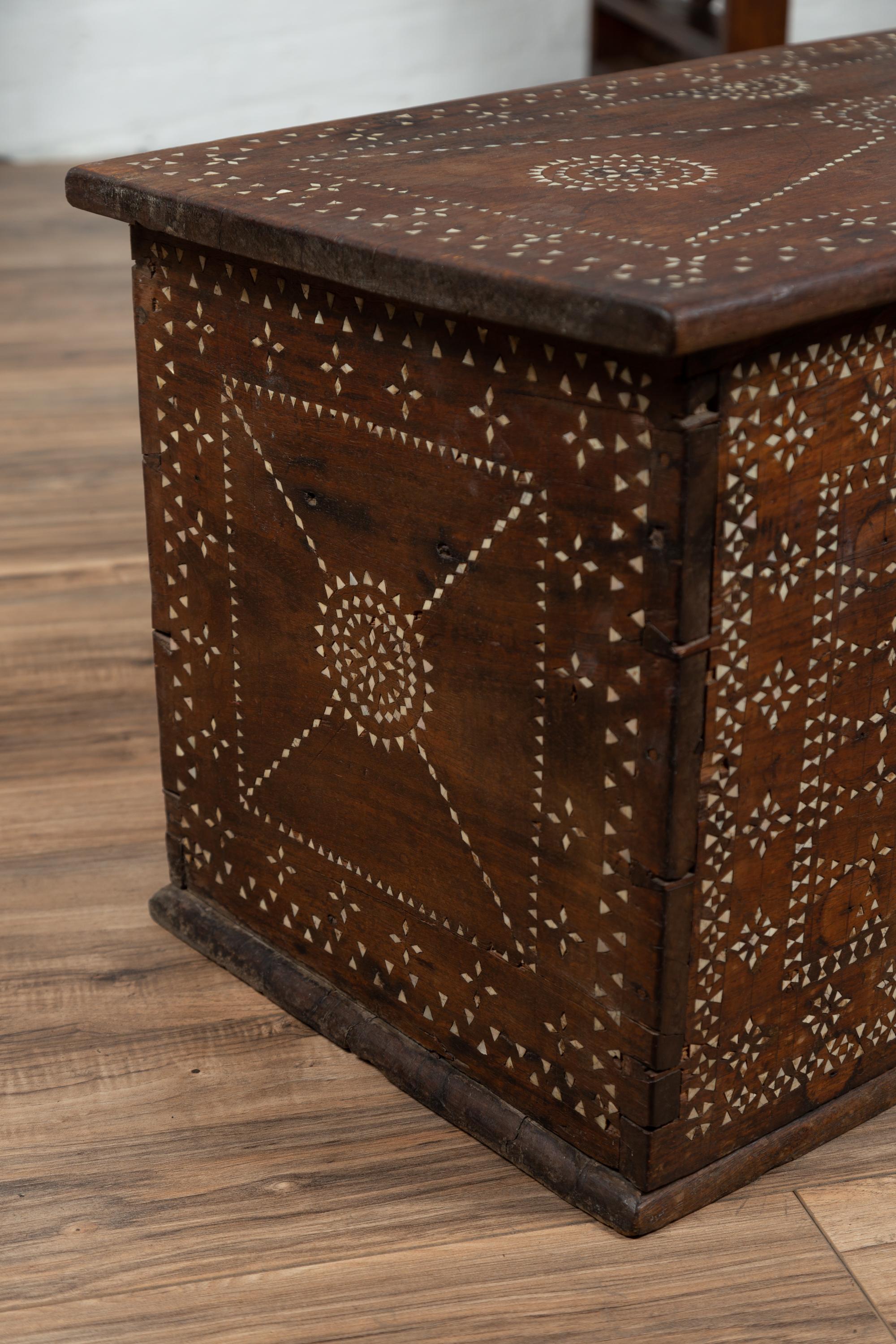 Wooden Blanket Chest from Madura with Geometrical Mother-of-Pearl Inlay 1