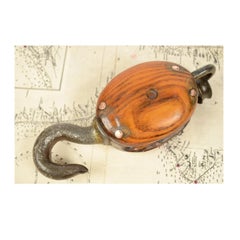 1870 British Made Wooden & Iron Antique Simple Nautical Block with Metal Pulley