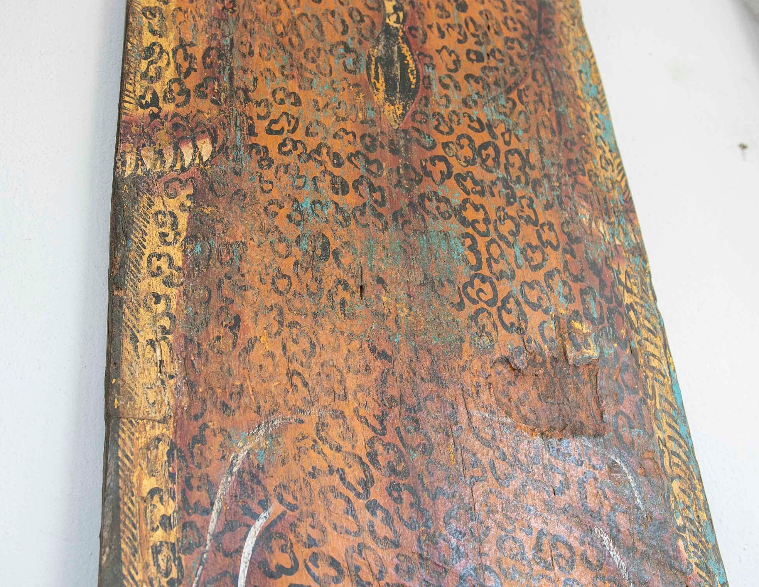 Wooden Board with Hand-Painted Tiger Decoration  For Sale 7