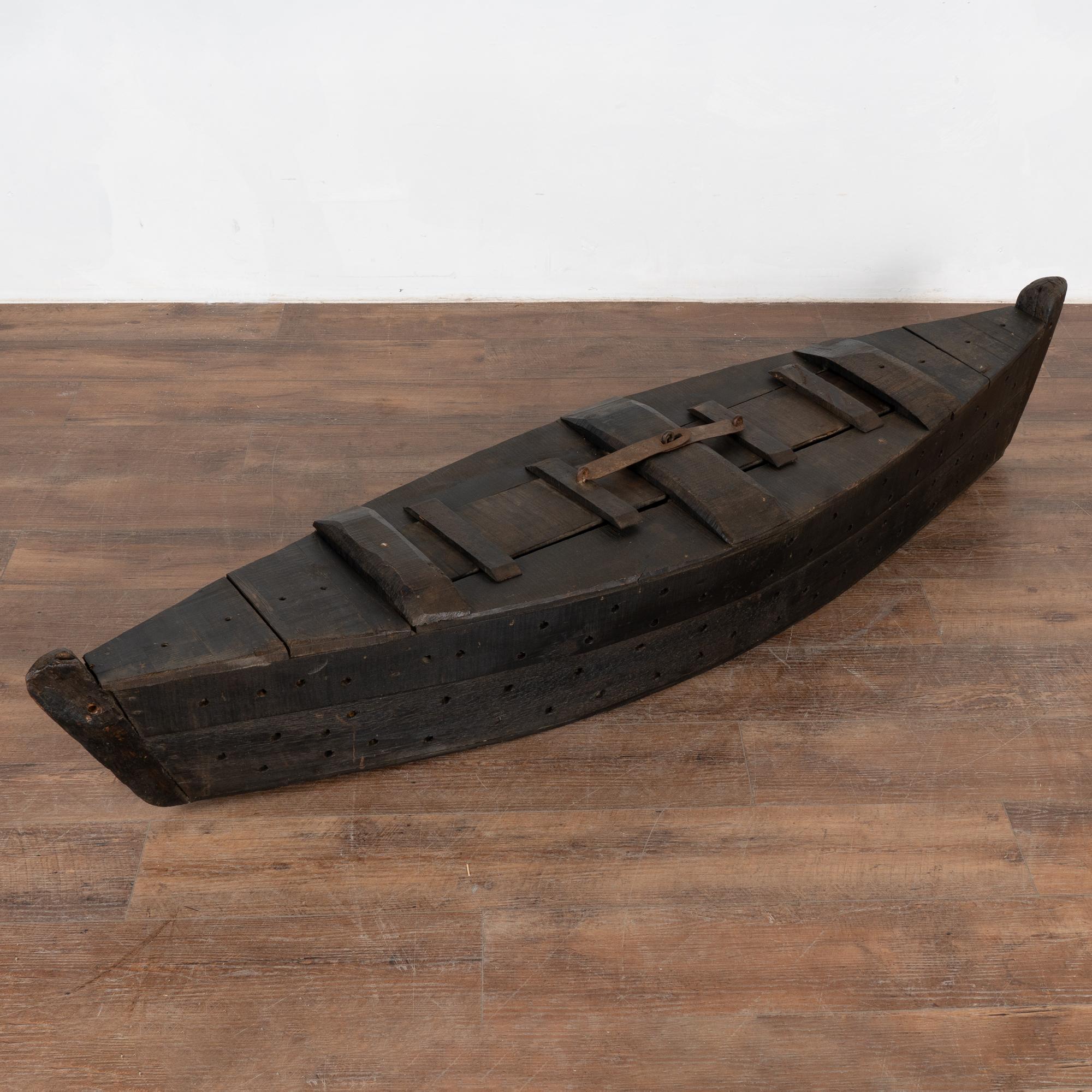 Hungarian Wooden Boat Shaped Fishing Creel, Decorative Model Boat, Hungary circa 1920 For Sale