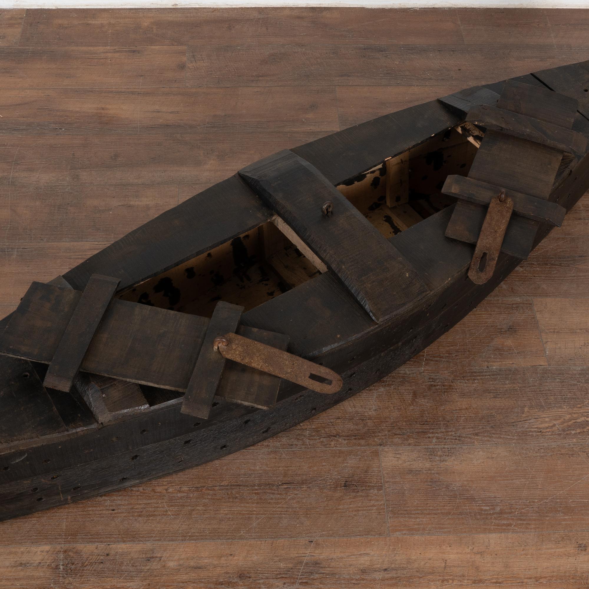20th Century Wooden Boat Shaped Fishing Creel, Decorative Model Boat, Hungary circa 1920 For Sale