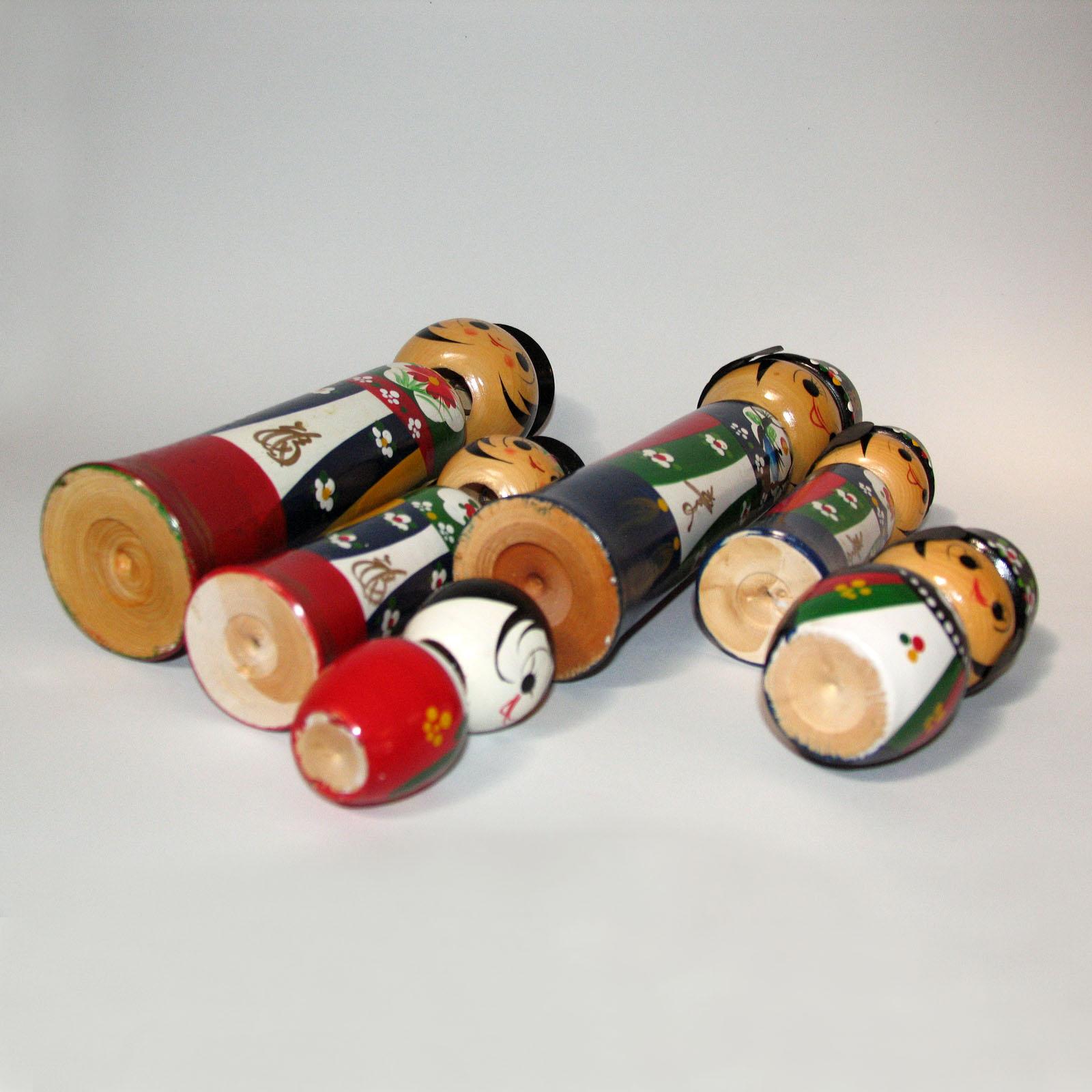 Wooden Bobble Head Korean Hanbok Wedding Dolls, Collection of Six Kokeshi, 1960s For Sale 7