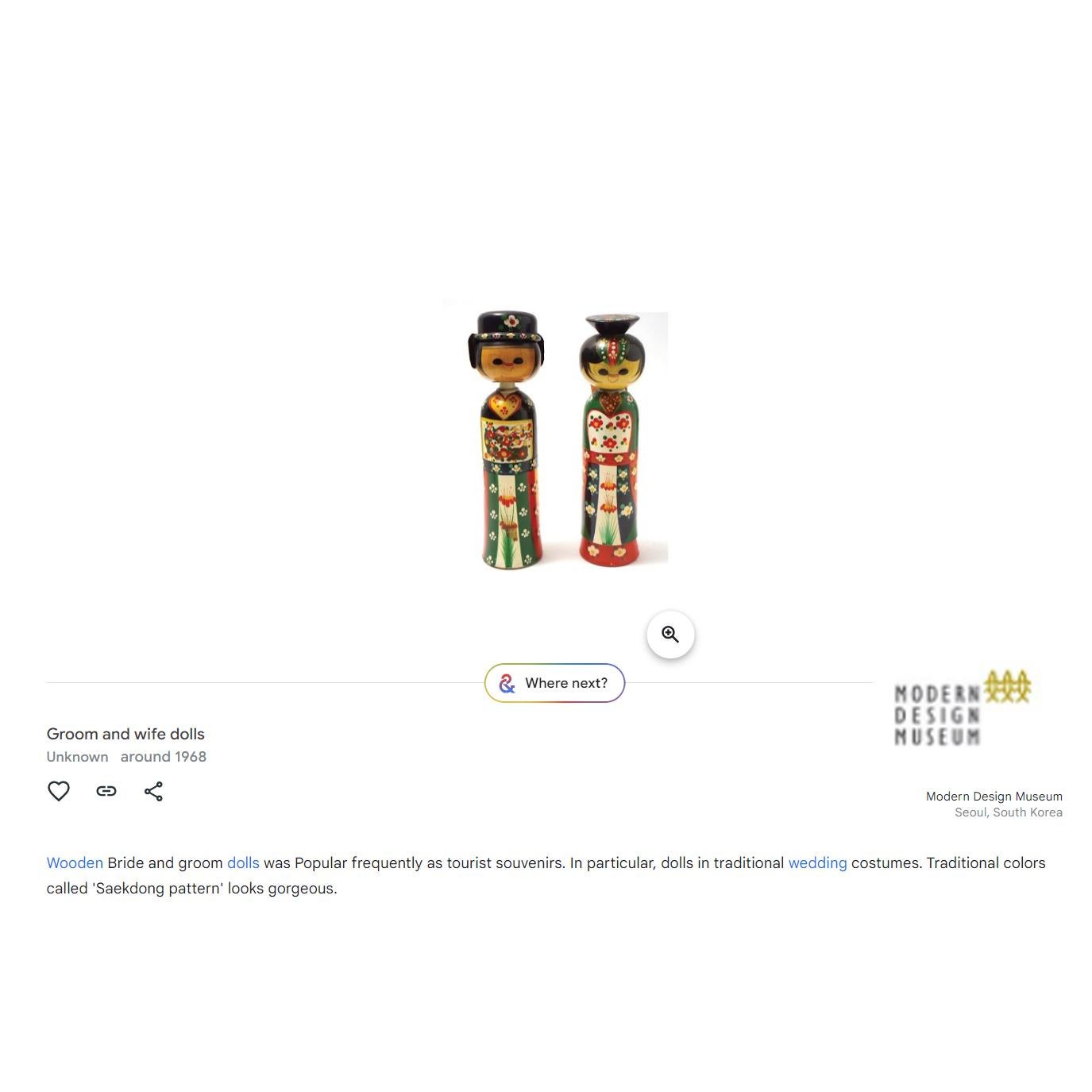 Wooden Bobble Head Korean Hanbok Wedding Dolls, Collection of Six Kokeshi, 1960s For Sale 9