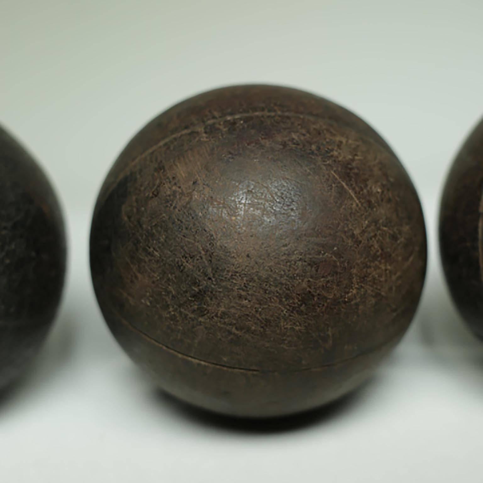 Wooden 20th c. Bocci Balls, circa 1940s, Set of Six In Excellent Condition In San Francisco, CA