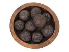 Wooden Bowl With 9 French Iron Boules