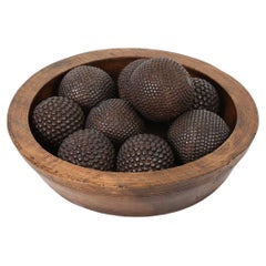 Wooden Bowl With 9 French Iron Boules