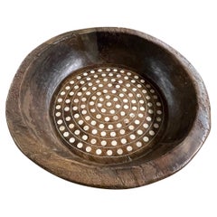 Wooden Bowl With Bone Inlay Of Bone Dots, India, Contemporary