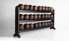 Wooden Bowling Ball Rack and Balls