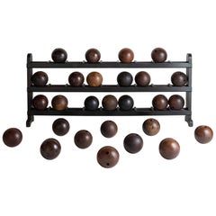 Used Wooden Bowling Ball Rack and Balls