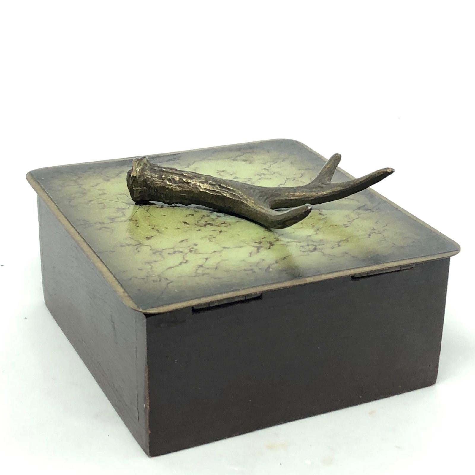 Wooden Cigarette or Cigar Box with Embers Killer Figure Bronze Vienna Austria 2