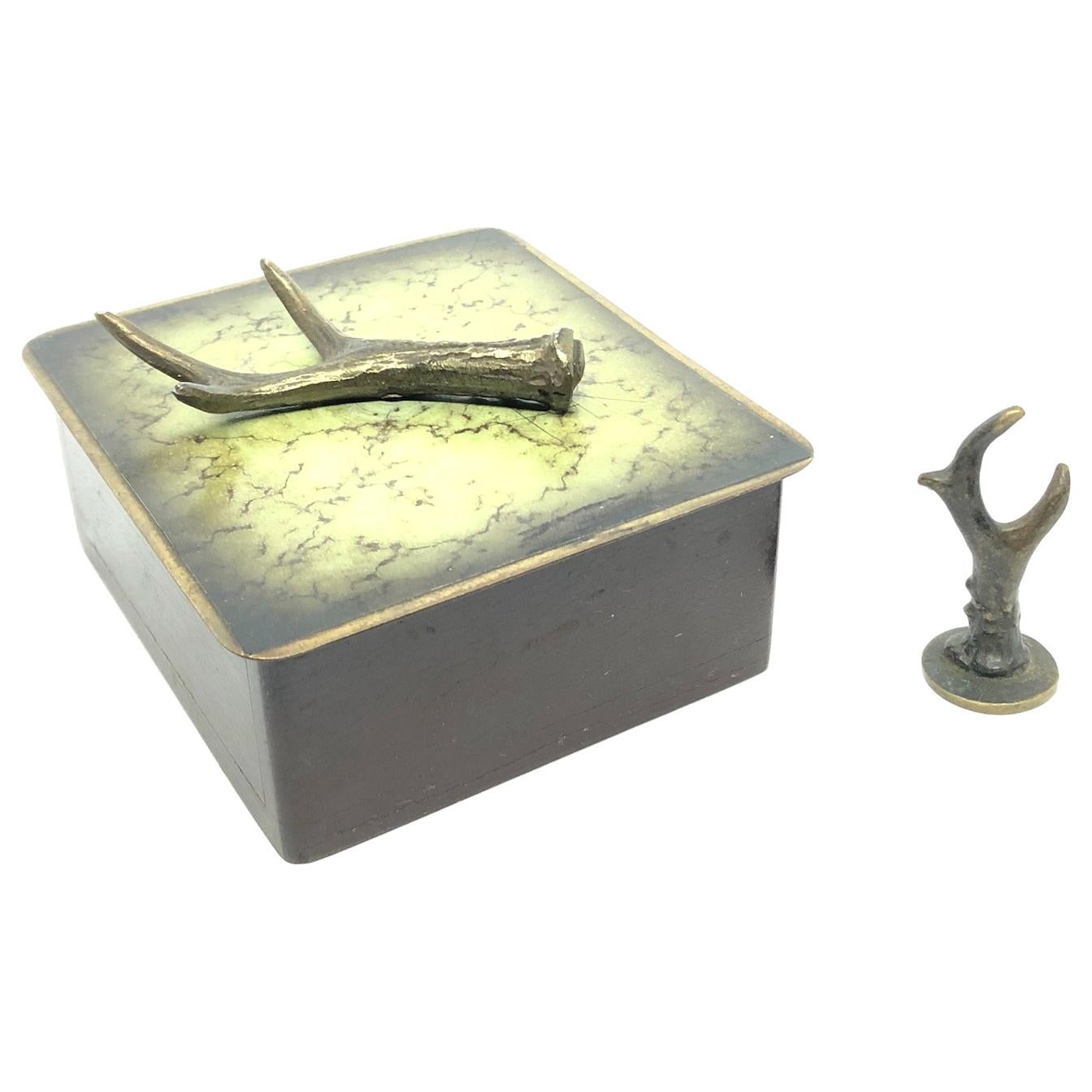 Wooden Cigarette or Cigar Box with Embers Killer Figure Bronze Vienna Austria