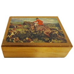 Wooden Box with Decoupage Hunt Scene, Vintage