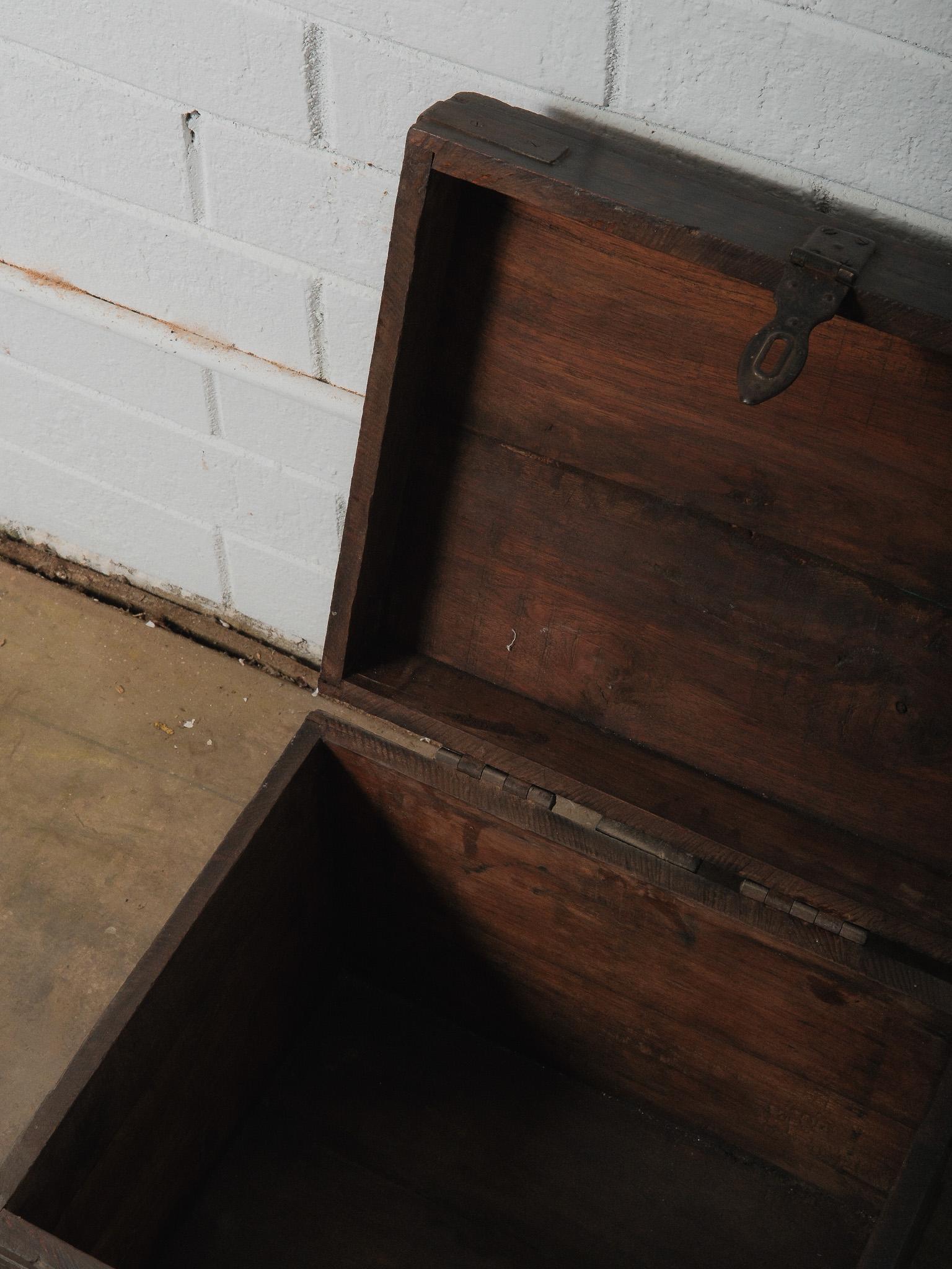 XX secolo Wooden Box with Hinged Lid and Iron Fittings in vendita