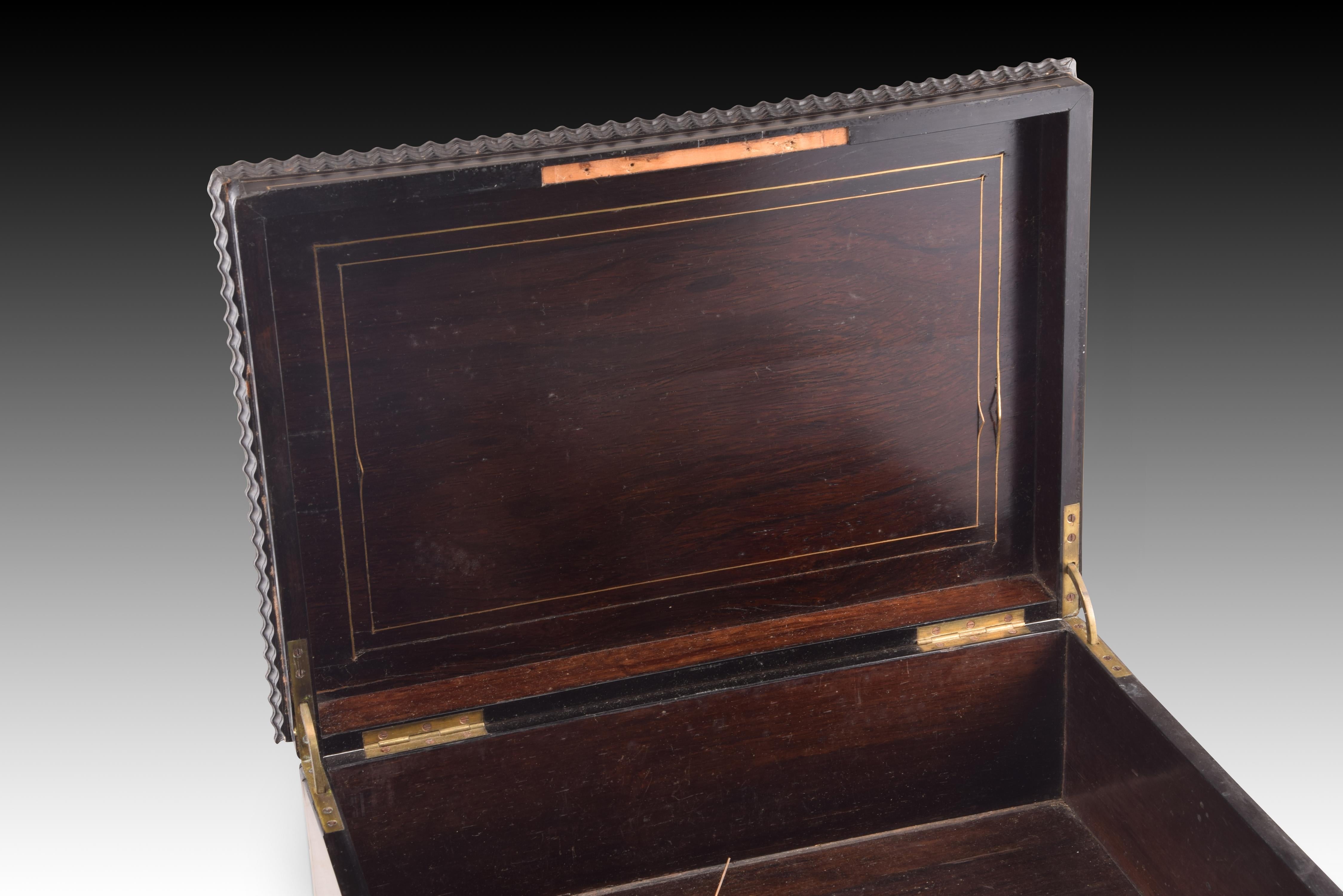 19th Century Wooden box with metal inlay. Possibly french, 19th century. For Sale