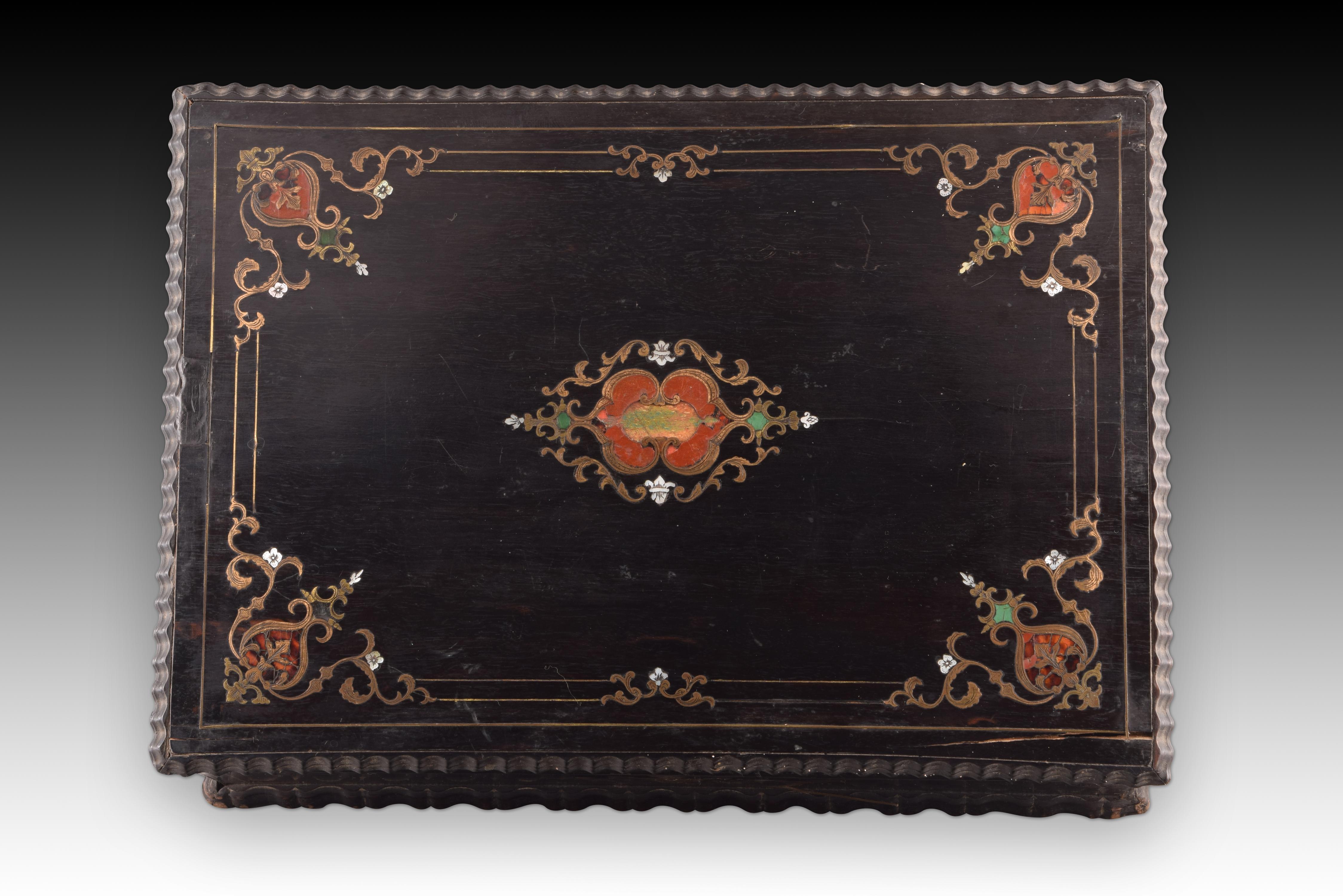Wooden box with metal inlay. Possibly french, 19th century. For Sale 1