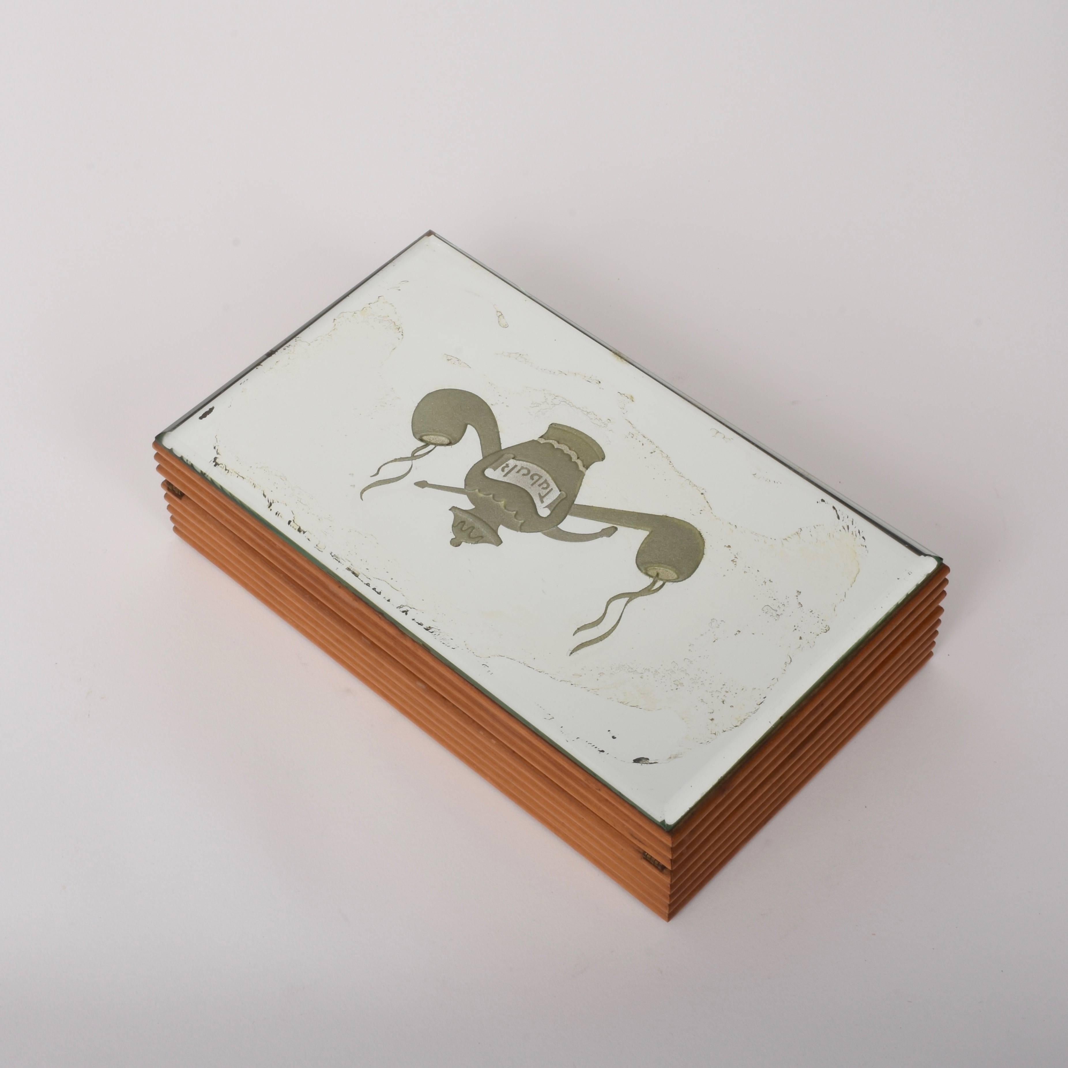 Wooden Box with Mirror Tobacco Holder, Art Deco, 1940, Tabak 5