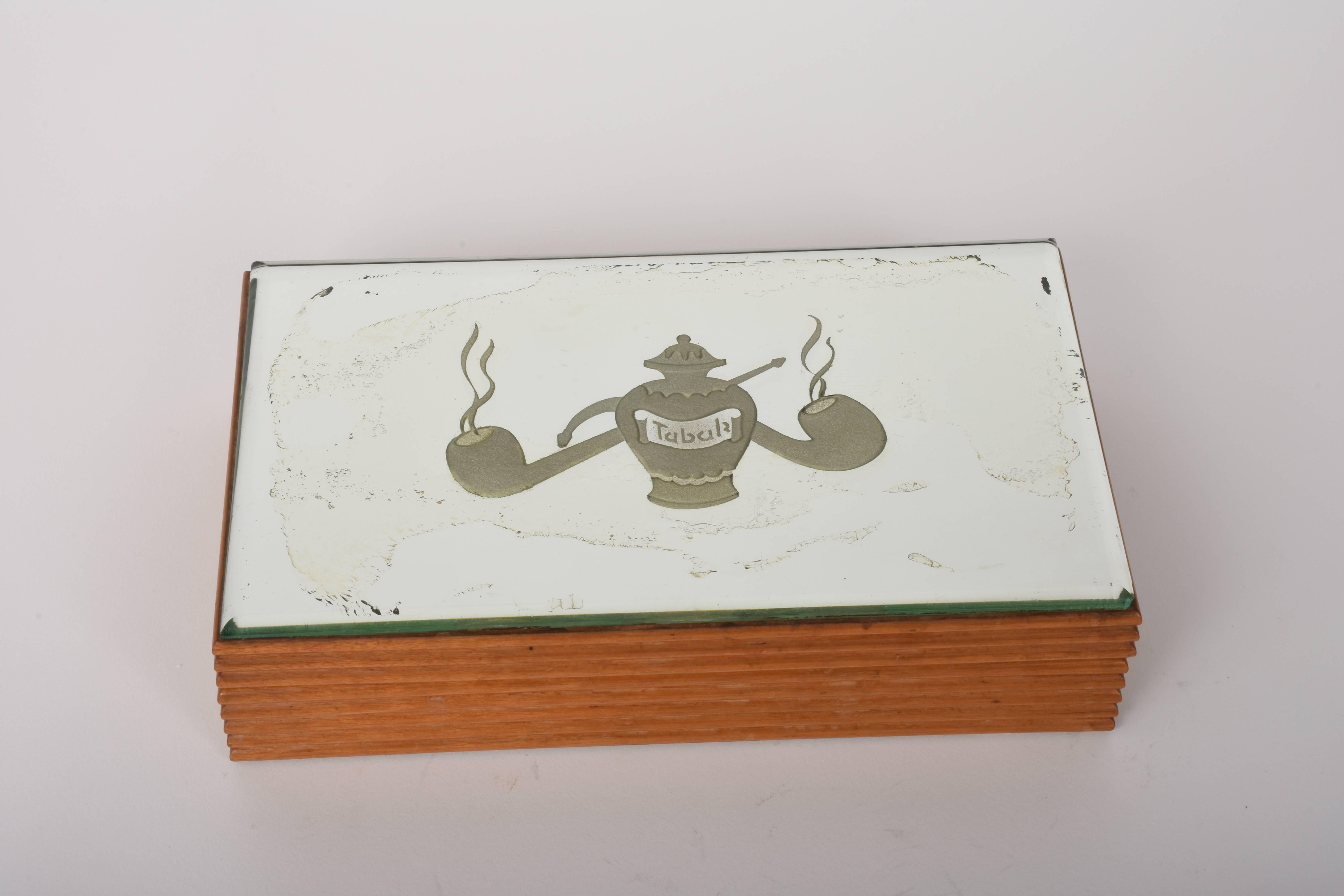 Wooden Box with Mirror Tobacco Holder, Art Deco, 1940, Tabak 6