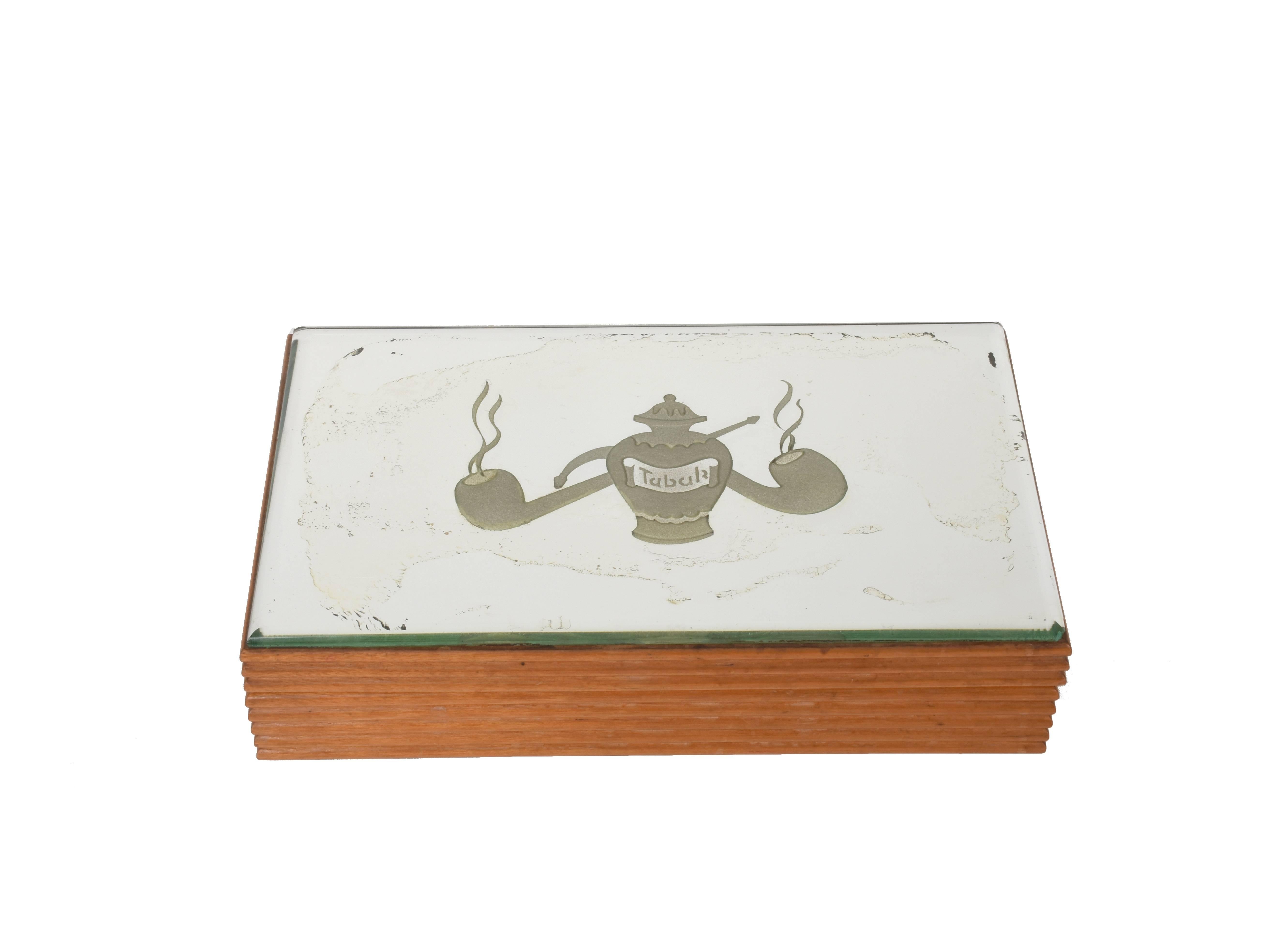 Wooden Box with Mirror Tobacco Holder, Art Deco, 1940, Tabak 7