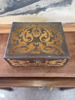 Wooden Box With Pyrography Mosaic and Hinge Clasp.