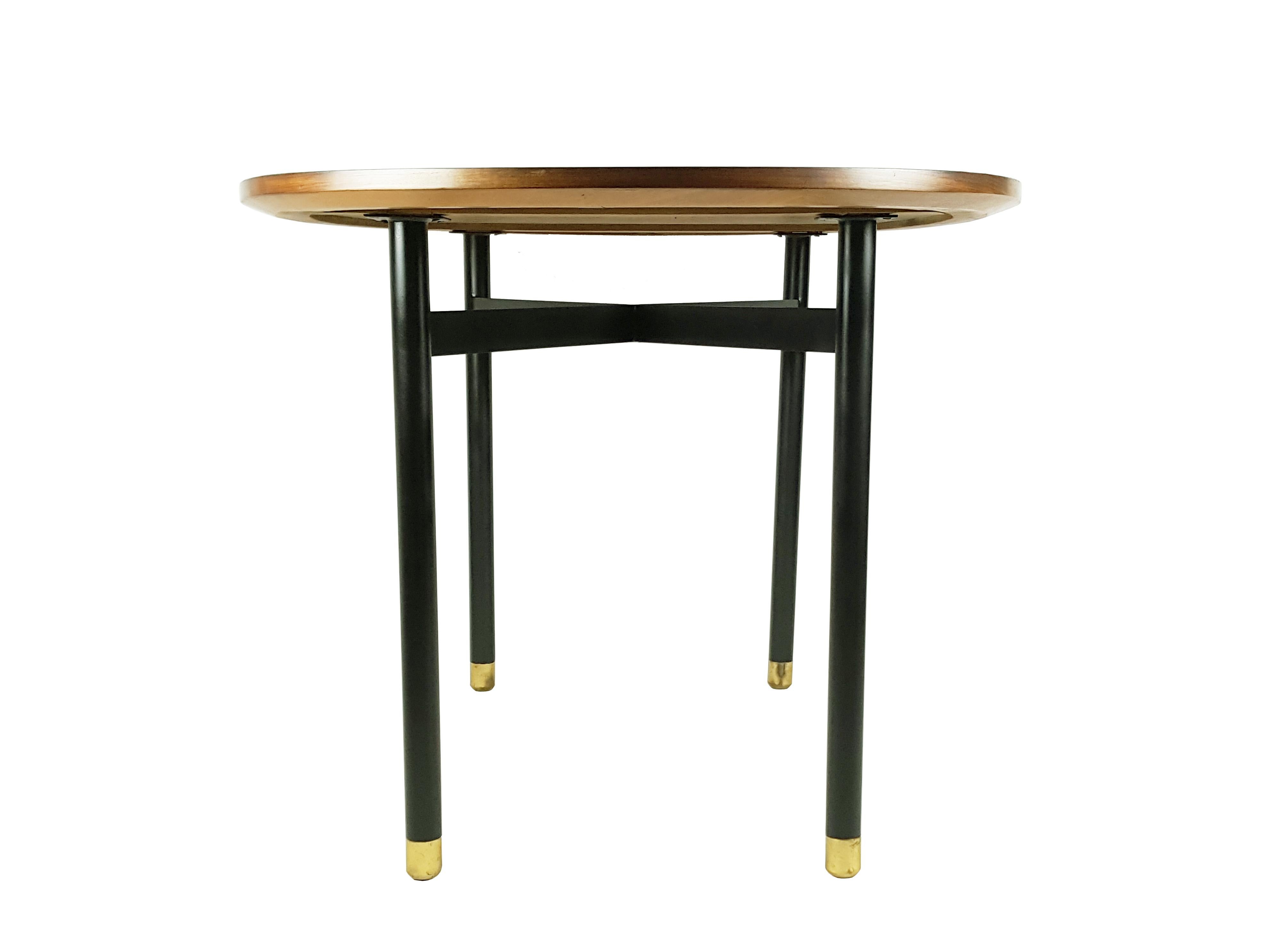 Hand-Painted Wooden Brass & Black Metal 1950s Dining Table in the Style of G. & v. Latis