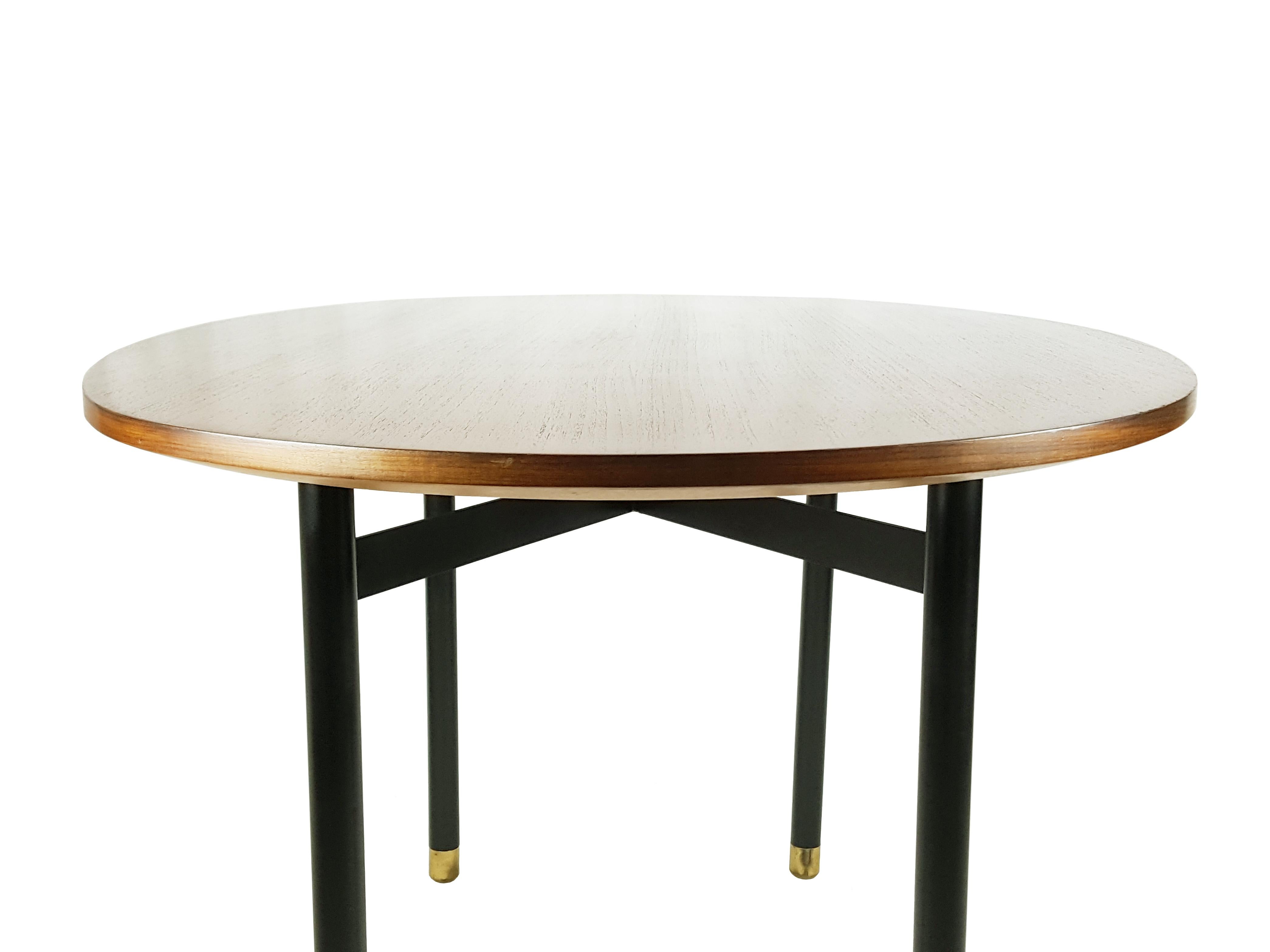Wooden Brass & Black Metal 1950s Dining Table in the Style of G. & v. Latis In Good Condition In Varese, Lombardia