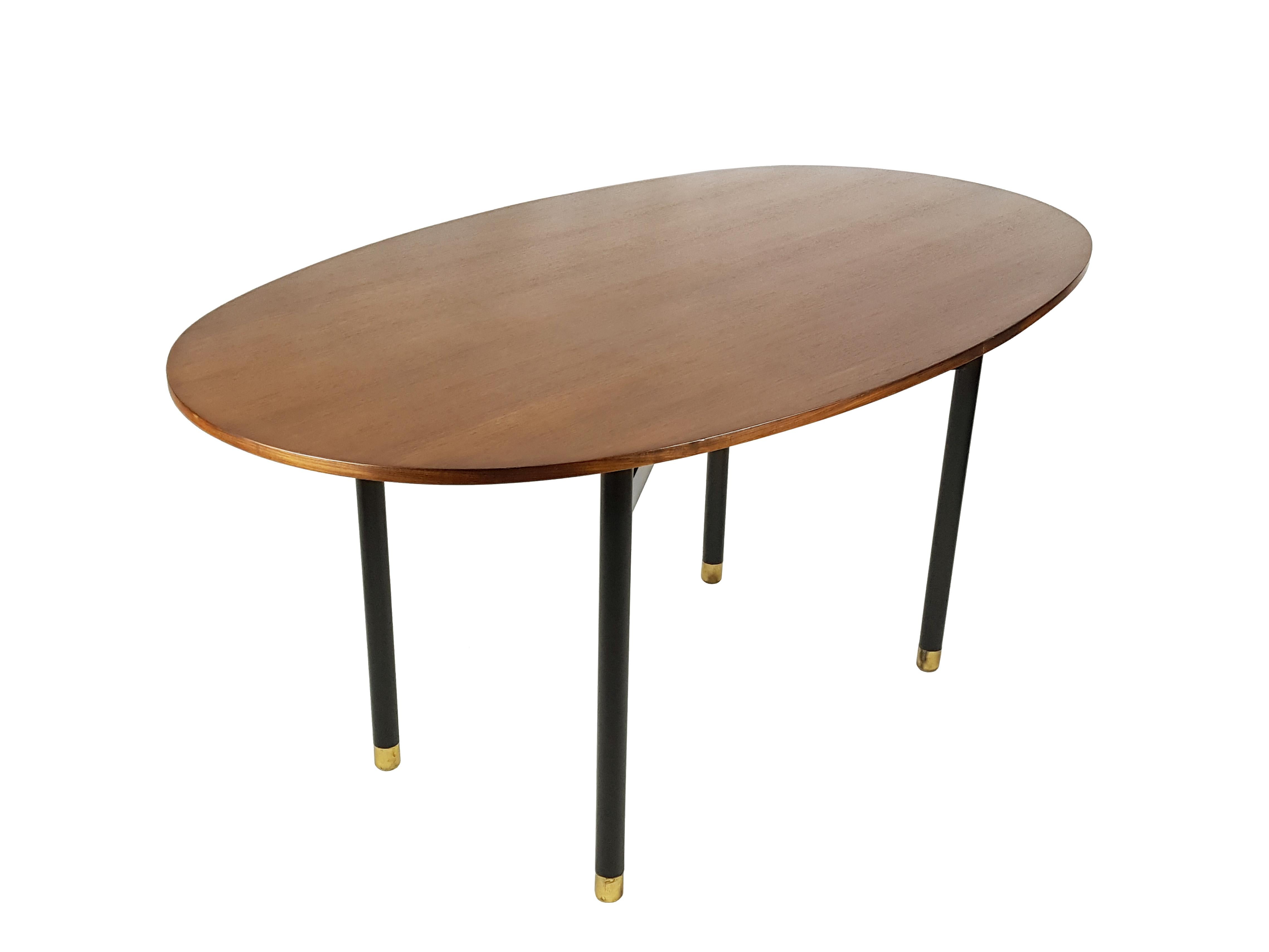 Wooden Brass & Black Metal 1950s Dining Table in the Style of G. & v. Latis 1