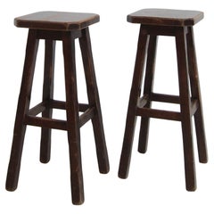 Wooden Brutalist Bar Stools. Set of 2
