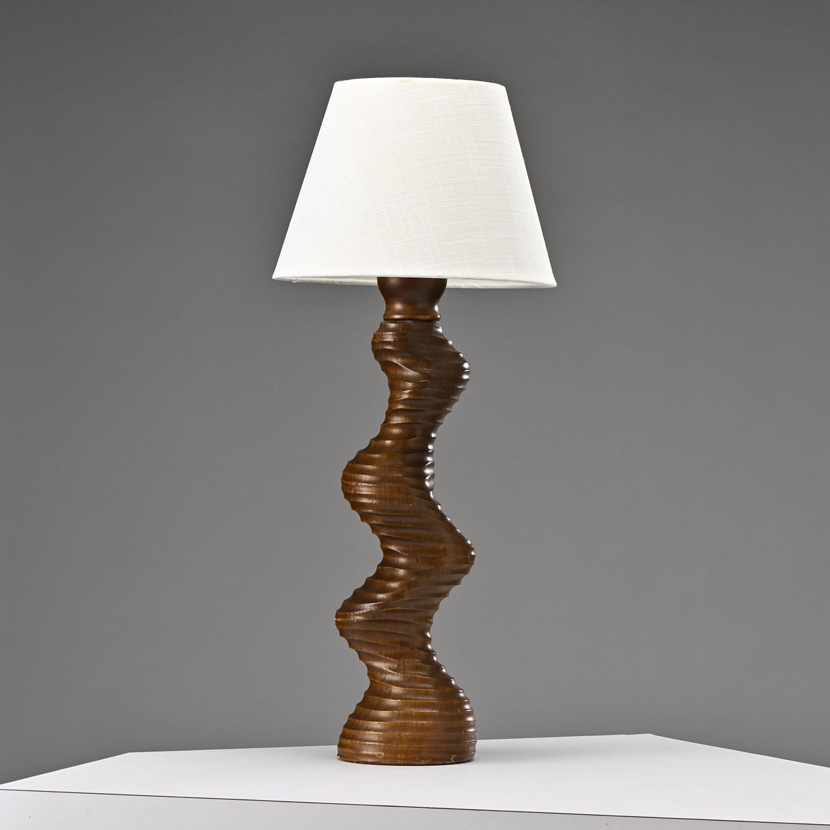 Mid-Century Modern Wooden Brutalist Table Light, Temde Switzerland, circa 1970