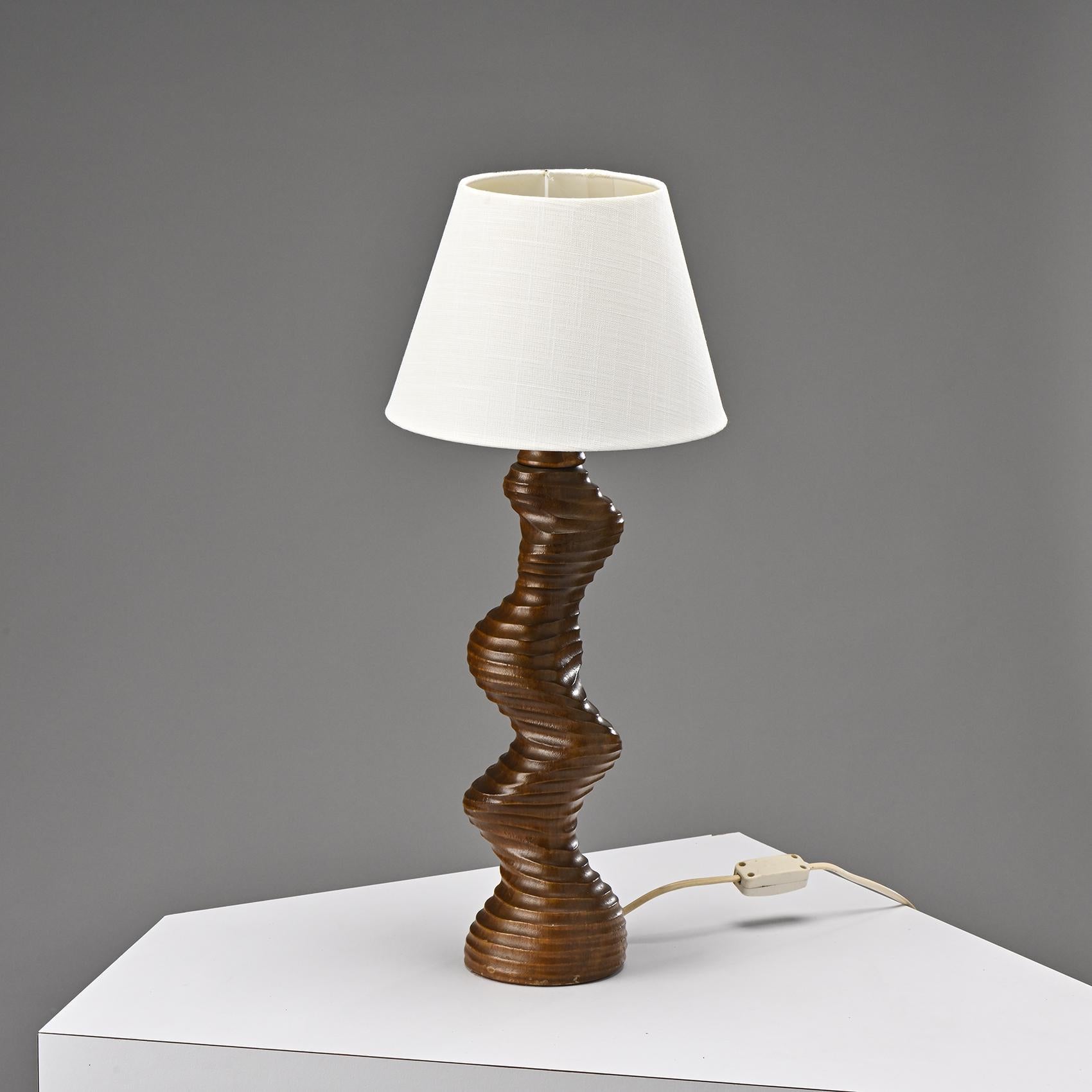 Wooden Brutalist Table Light, Temde Switzerland, circa 1970 1
