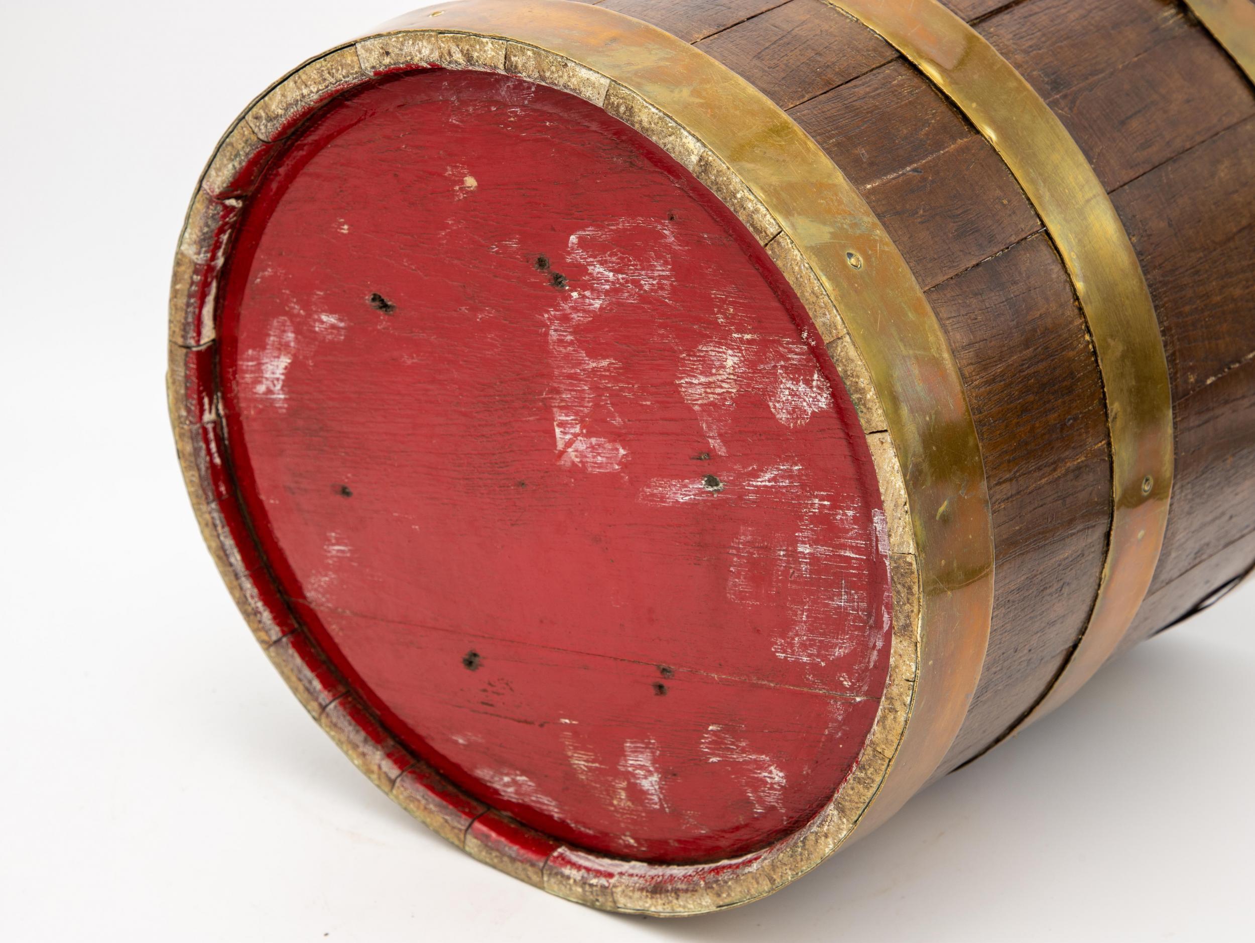 Wooden Bucket with Red Interior and Brass Accents 3